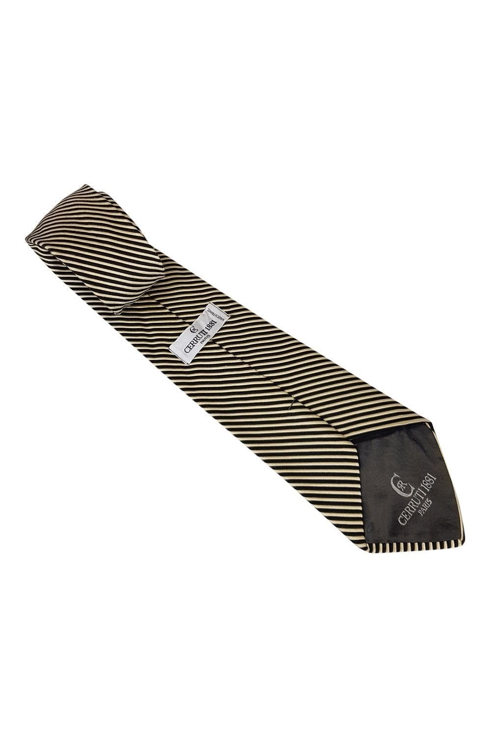 CERRUTI Black and Gold Stripe Silk Cotton Blend Tie (60% Silk 40% Cotton) - 58 Inch Shorter Length for Business, Wedding & Formal Occasions