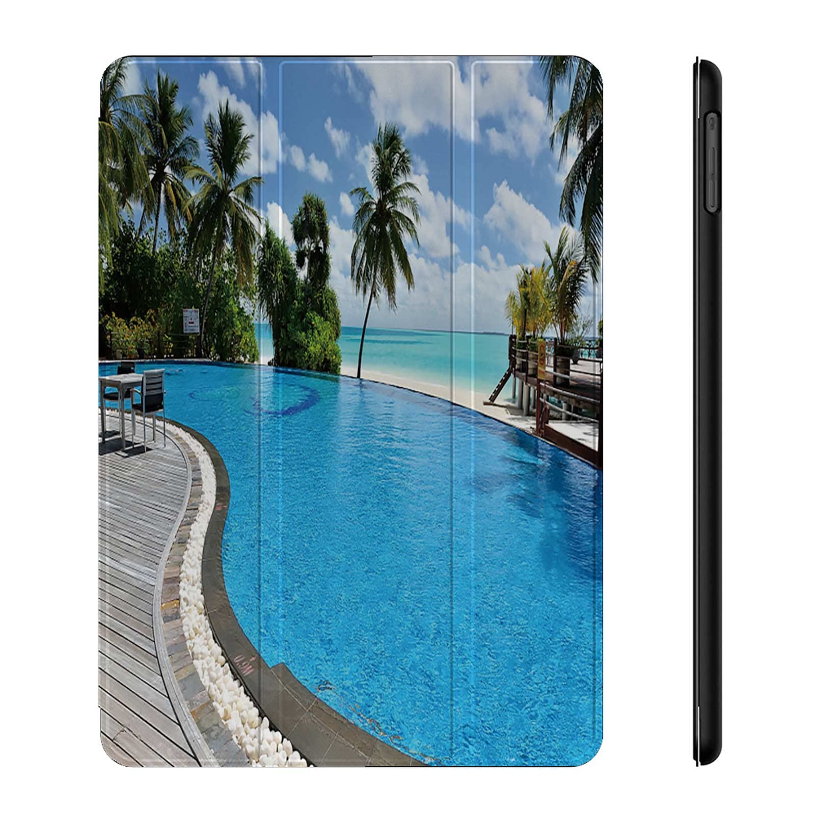 Premium Trifold Stand Smart Case for iPad Air 5th/4th Generation (2022/2020) - Tropical Beach Design with Pencil Holder & Auto Sleep/Wake Feature | Perfect for Resort Vacations, Poolside Relaxation & Cafe Work Sessions