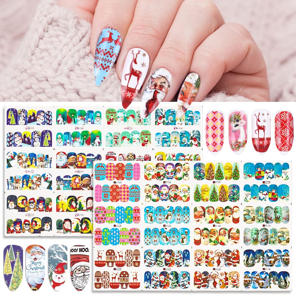 2PCS Christmas Nail Art Stickers - Snowman & Snowflake Water Transfer Nail Wraps for Gel Polish | Full Cover Holiday Nail Decals | Perfect for Christmas Parties, Gift Giving & Winter Nail Designs