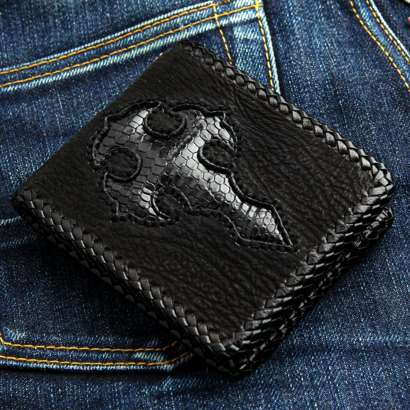 Genuine Leather Bifold Biker Wallet for Men - Cross Black Stylish & Durable RFID Blocking - Perfect for Motorcycle Riders, Travel & Everyday Use