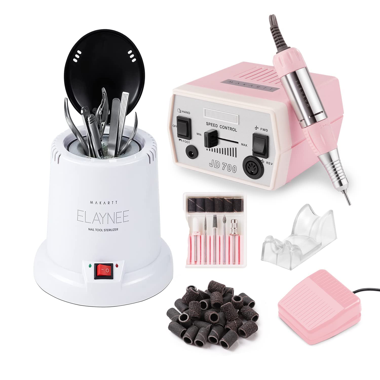 Makartt Professional Nail Drill Kit - Electric Nail File Machine with Sterilizer (JD700 Model) for Salon & Home Manicure/Pedicure | Perfect for Nail Art, Acrylics & Gel Extensions
