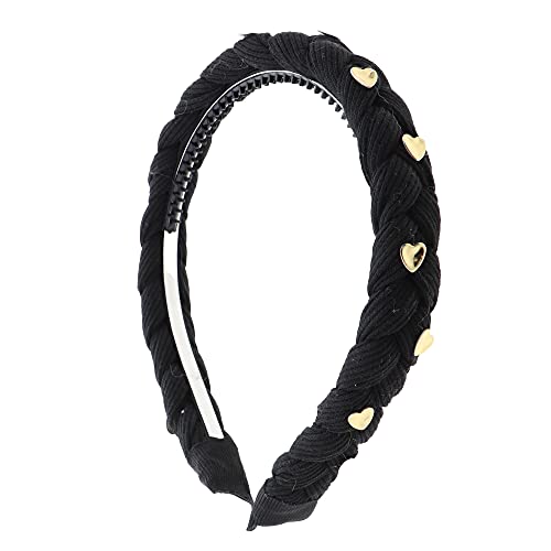 Fancy Plait Braided Headband 1/2 Inch - Black Gold Hearts | Hair Accessories for Women & Girls