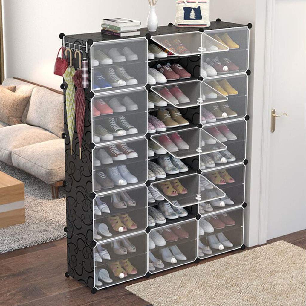 HyiFMY 10-Tier Shoe Rack - Dustproof Shoe Storage Cabinet, DIY Cube Organizer with Interlocking Design for Closet & Wardrobe (Black) | Perfect for Entryway, Bedroom & Mudroom Organization