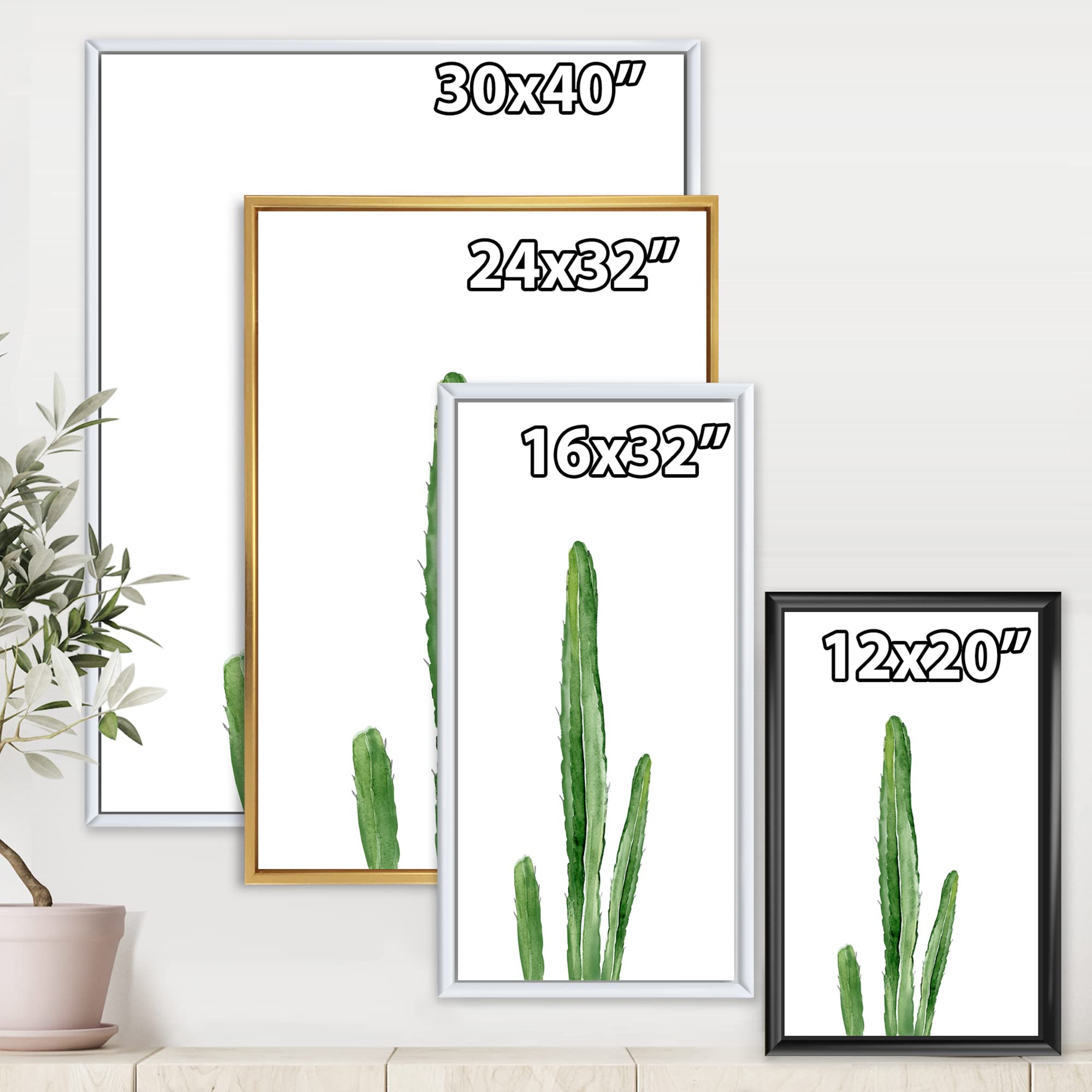Green Cactus Southwestern Botanical Wall Art - Tropical Desert Plant Canvas Print for Living Room, Bedroom & Office Decor