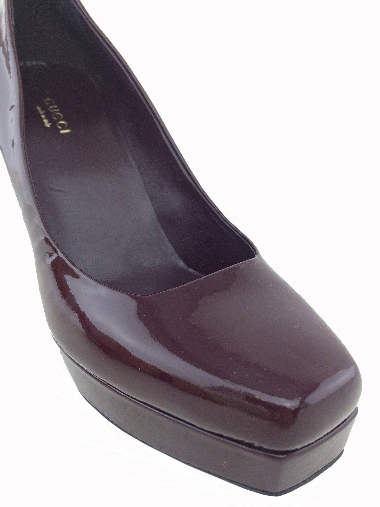 Gucci Patent Leather Square Toe Platform Pumps Women's Size 7.5 - Elegant High Heels for Parties, Weddings & Office Wear