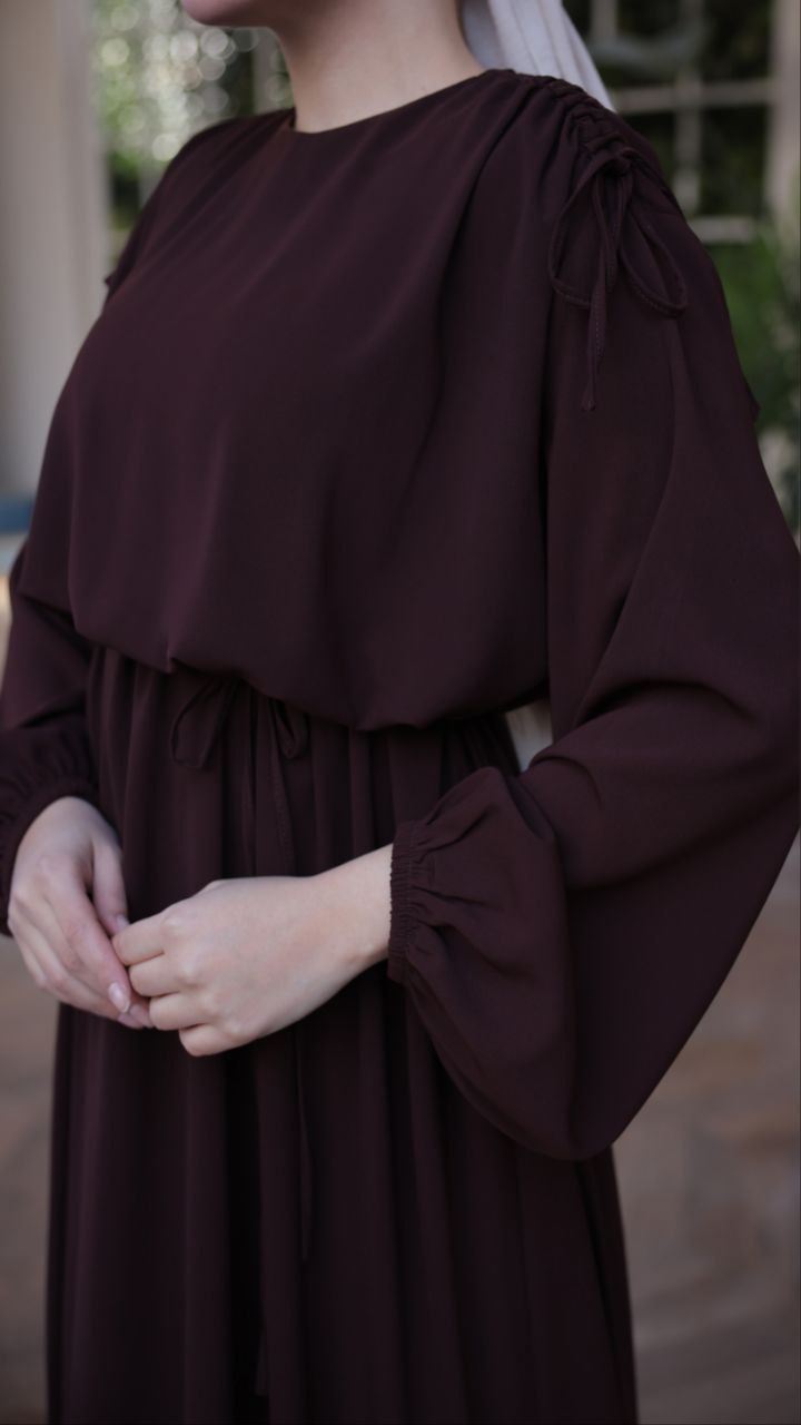 Elegant Long Sleeve Gathered Shoulder Abaya Dress for Women - Modest Islamic Prayer Dress for Mosque, Eid & Special Occasions