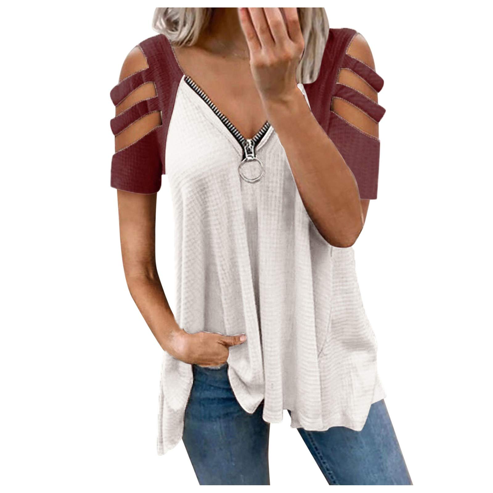 Smooto Women's Cow Skull Print Prairie Blouse - Valentine's Day Crewneck Cotton Tunic Tank Top in Rayon (Wine Red, Size XL) | Boho Western Style for Casual Wear, Date Nights & Festival Outfits