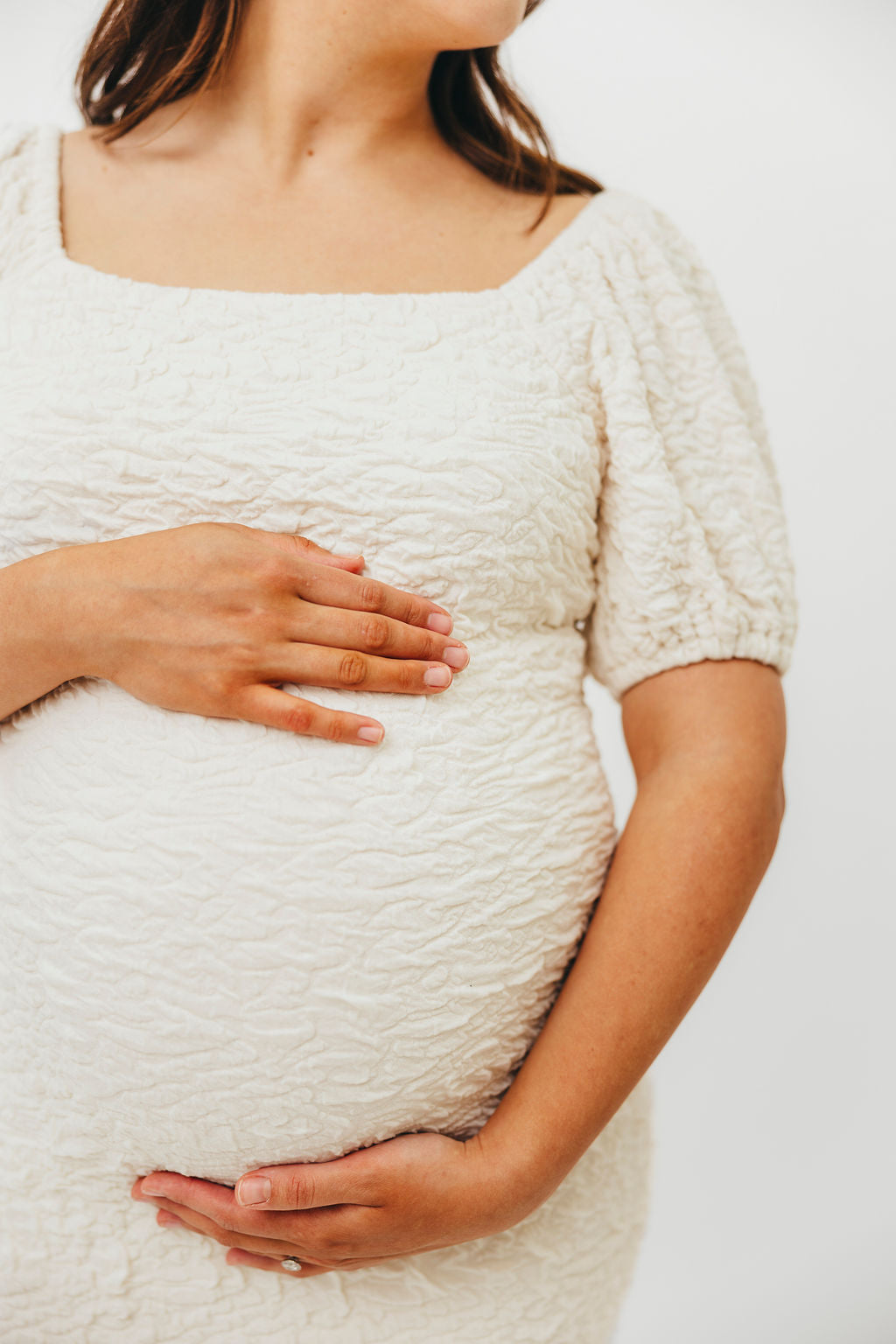 Blakeley Textured Midi Dress in Ivory - Bump Friendly Maternity Dress & Inclusive Sizing (S-3XL) | Perfect for Baby Showers, Bridal Events & Everyday Wear