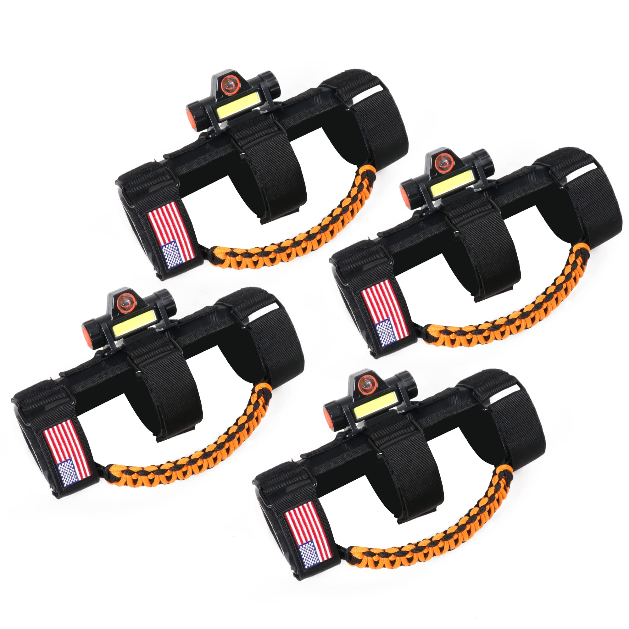 Jeep Wrangler Grab Handles with LED Light - Universal Fit for TJ JK JL YJ Unlimited Rubicon Sahara (2/4 Door) & Gladiator JT - Rechargeable Dome Light - Orange (4 Pack) - Perfect for Off-Roading & Nighttime Entry/Exit