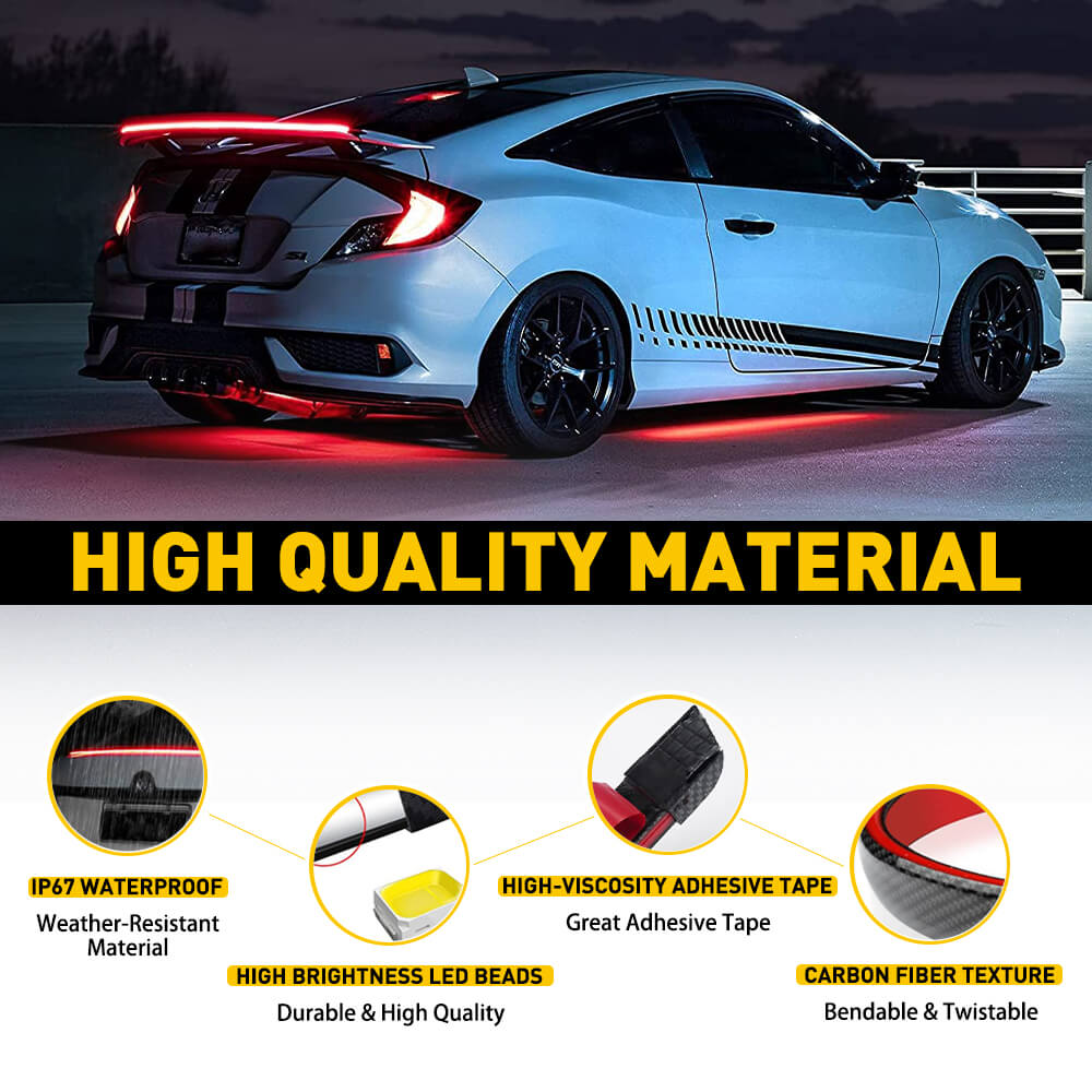 1.18 Meters Carbon Fiber LED Car Tail Brake Light Bar Strip - Rear Spoiler Lip Trim for Enhanced Visibility & Style | Perfect for Night Driving & Custom Car Mods