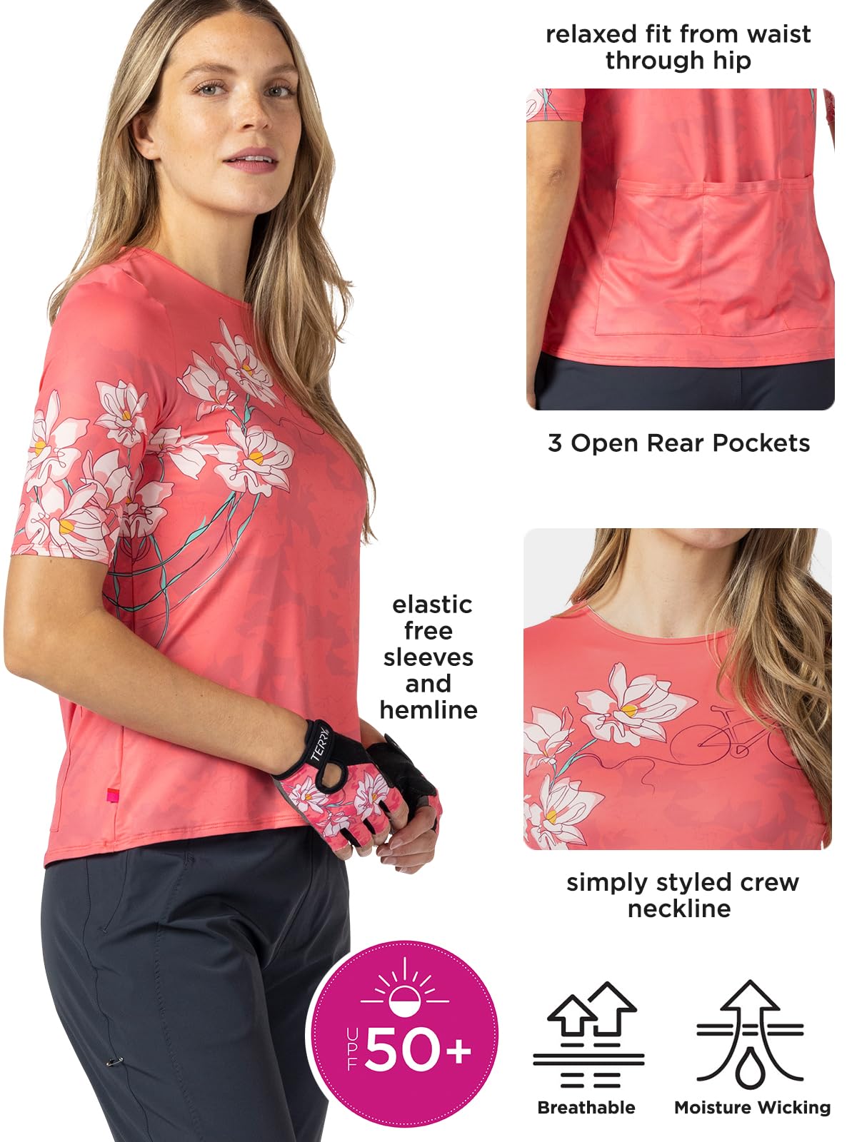 Women's Terry Cycling Jersey - UPF 50+ Short Sleeve Flow Summer Top, Relaxed Fit Biking Shirt for Road & Mountain Biking | Perfect for Outdoor Cycling & Fitness Activities