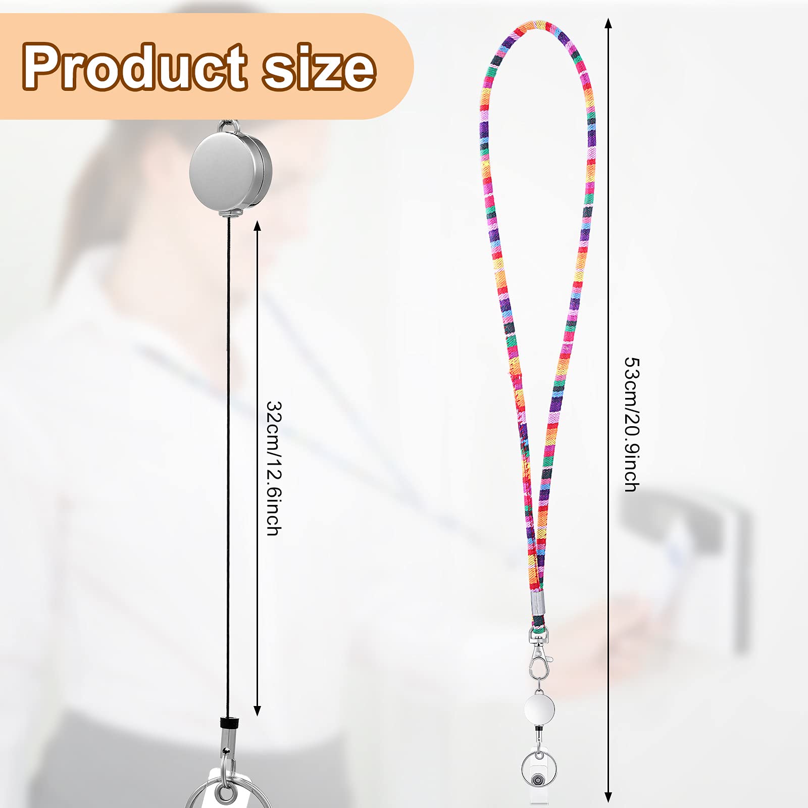 6 Pcs Boho Lanyards with Retractable Reels - Colorful ID Badge Holders for Work & Events