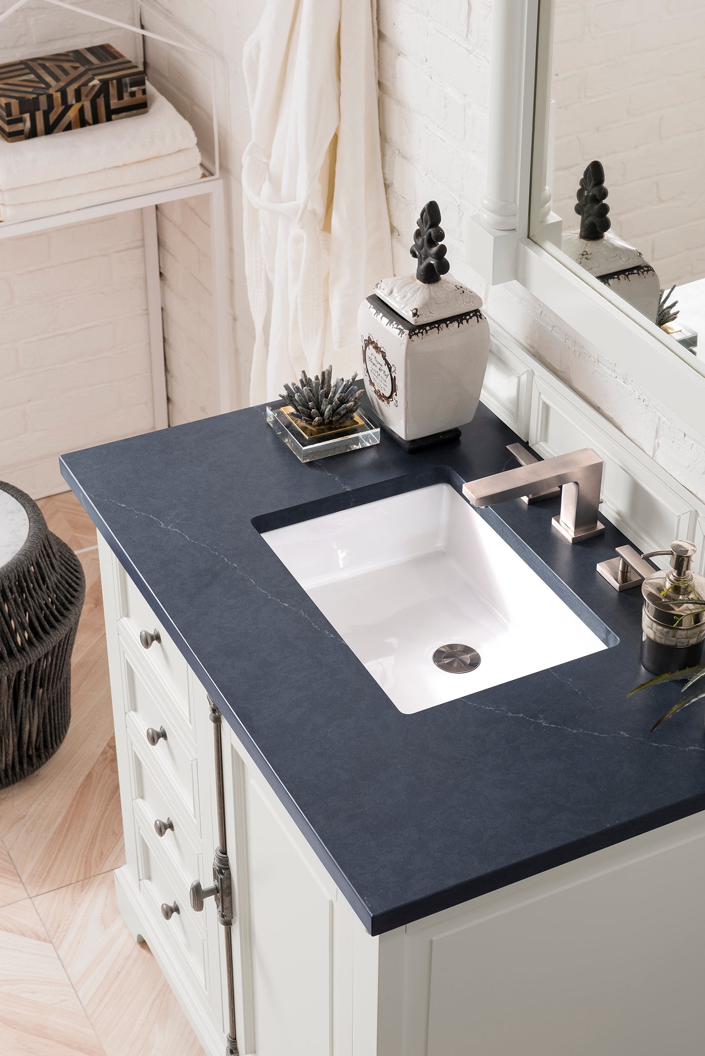 Providence 36 Inch Single Bathroom Vanity Set with Charcoal Soapstone Quartz Top - Bright White Modern Vanity Cabinet for Small Bathroom | Perfect for Master Bath, Guest Bath & Powder Room Makeovers