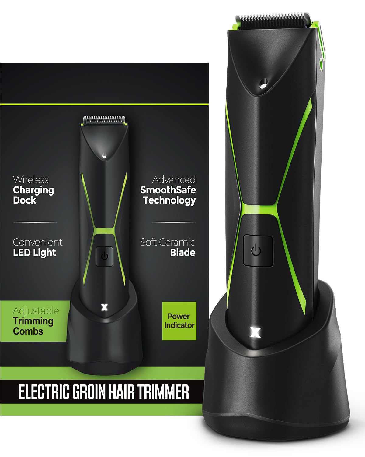 Brightman Men's Body Hair Trimmer - Waterproof Electric Groin & Pubic Trimmer with 3 Combs, Ceramic Blade & Wireless Charging Dock | Perfect for Manscaping, Ball Grooming & Personal Hygiene Care at Home or Travel