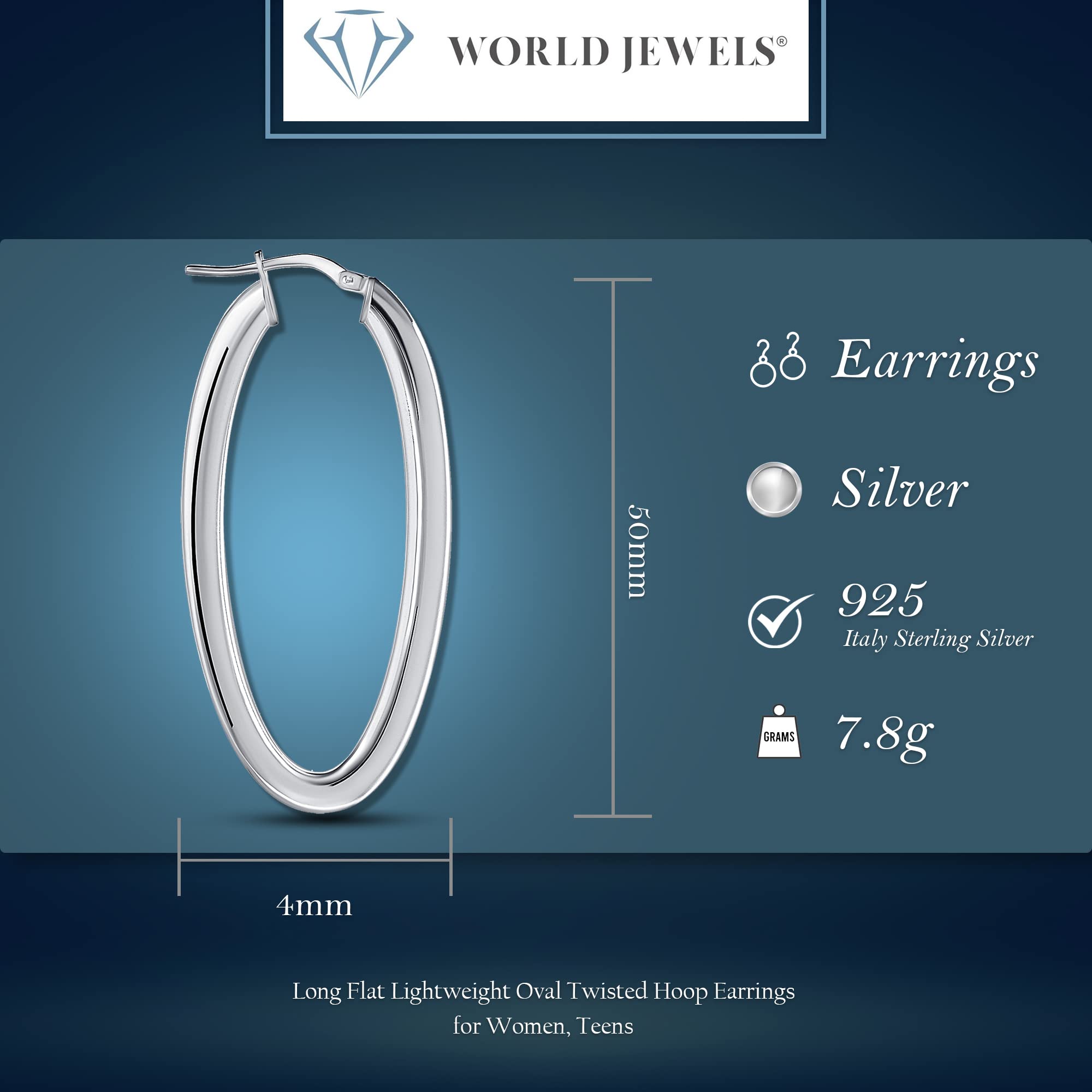 925 Sterling Silver Large 50mm Oval Twisted Hoop Earrings for Women - Italian Made Lightweight Fashion Jewelry | Perfect for Parties, Weddings & Everyday Wear | Gift for Her, Teens & Best Friends