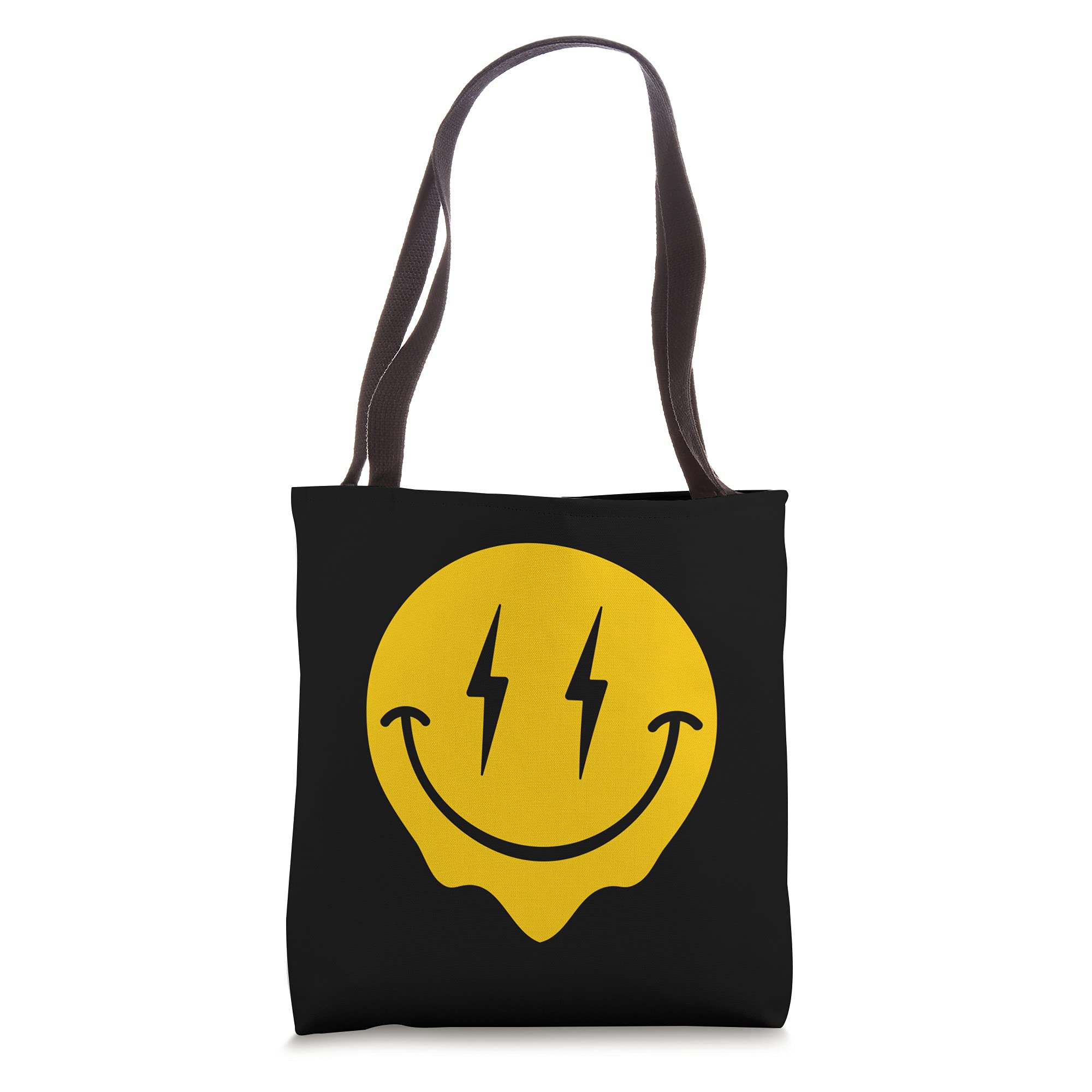 Y2K Aesthetic Happy Face Bolt Lightning Cute Preppy Tote Bag - Trendy Melting Dripping Design for School, Beach & Shopping