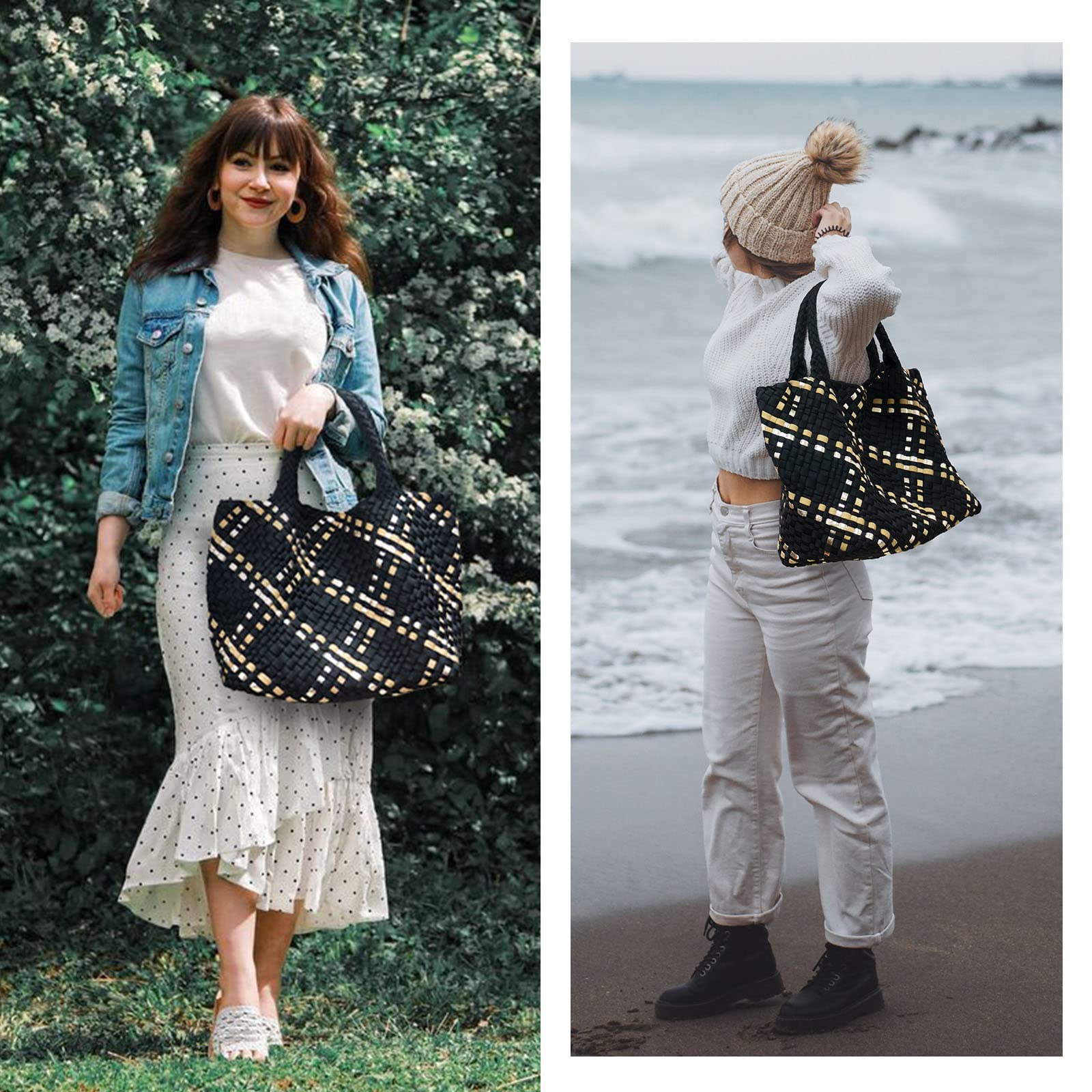 ORAD Women's Large Neoprene Tote Bag - Stylish Woven Handbag with Roomy Shoulder Strap for Beach, Gym, Travel & Work - Perfect for Yoga, Shopping & Daily Commute