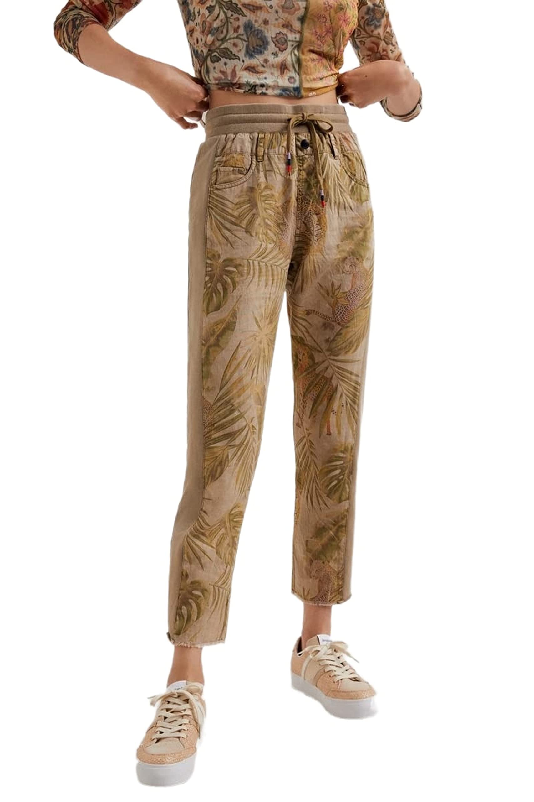 Desigual Women's High-Waisted Stretch Trousers - Comfortable Slim Fit Pants for Work, Office & Casual Wear | Trendy Ladies' Dress Pants for Business & Everyday Outfits
