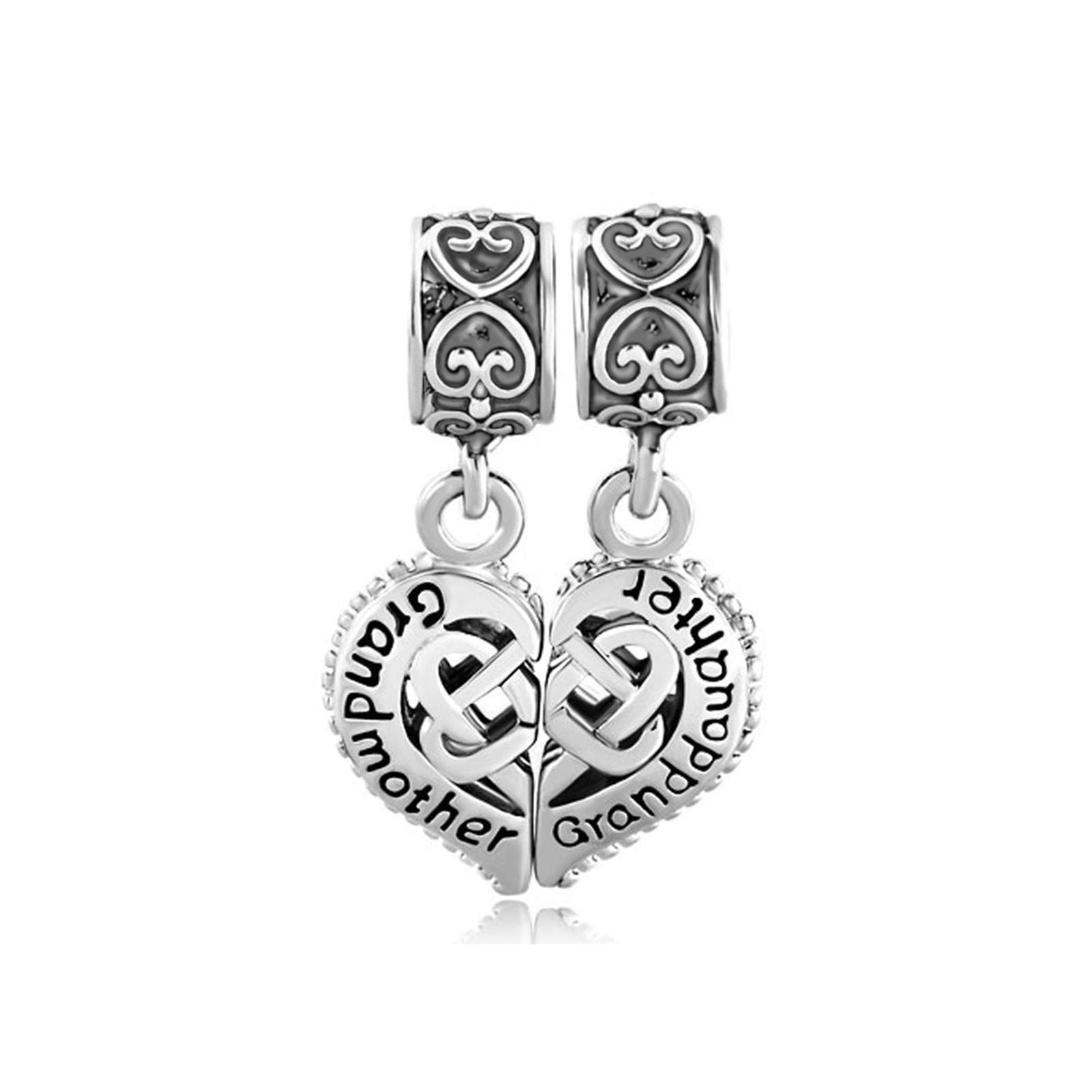 Split Heart Pendant Jewelry Set - Mother Daughter Matching Charms Compatible with Pandora Bracelets | Dangle Beads for Women's Jewelry | Gift for Mom, Birthday, Anniversary