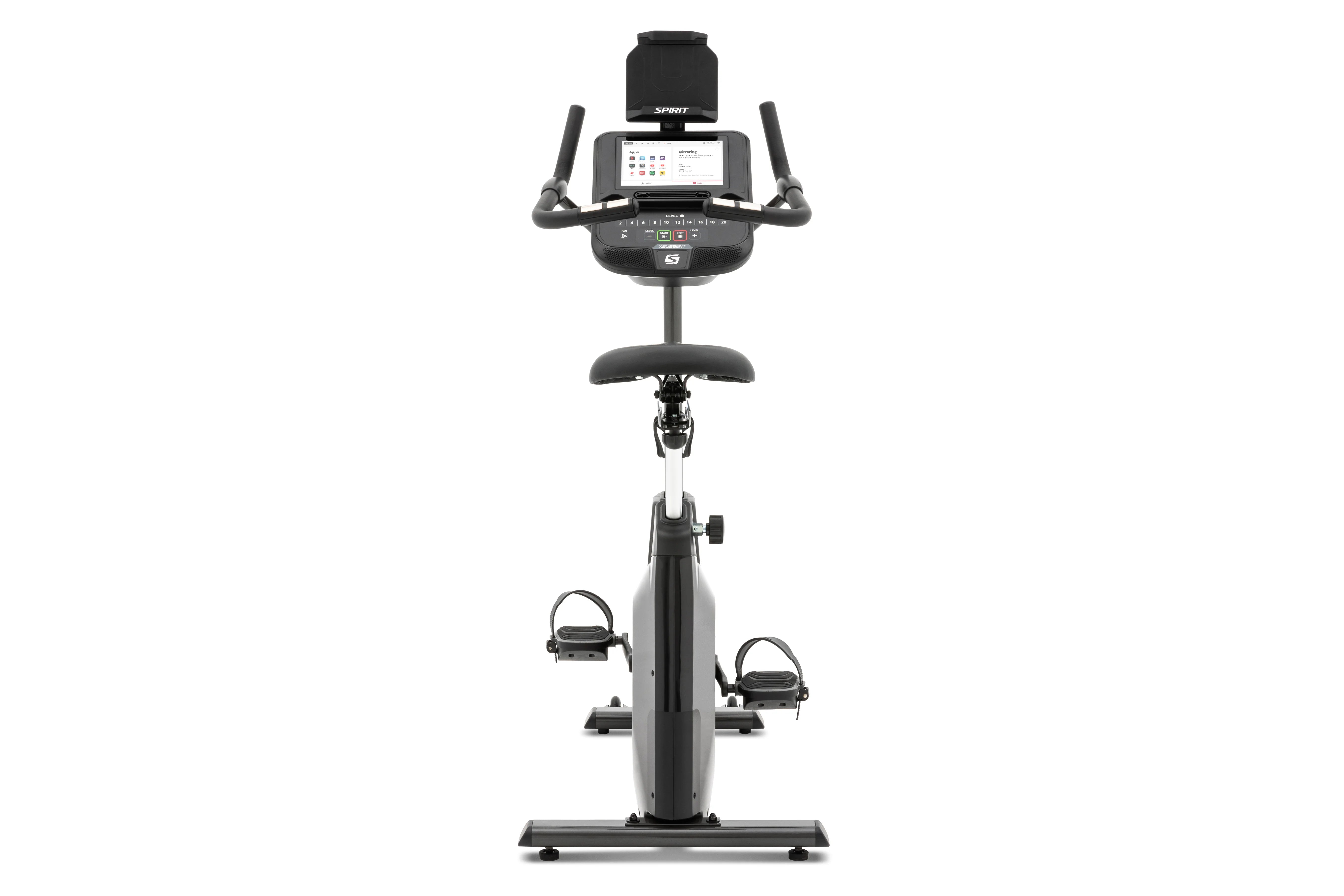 Spirit XBU55ENT Upright Exercise Bike with Entertainment Features - Home Gym Equipment for Cardio Workouts & Indoor Cycling Training - Perfect for Small Spaces & Apartment Fitness