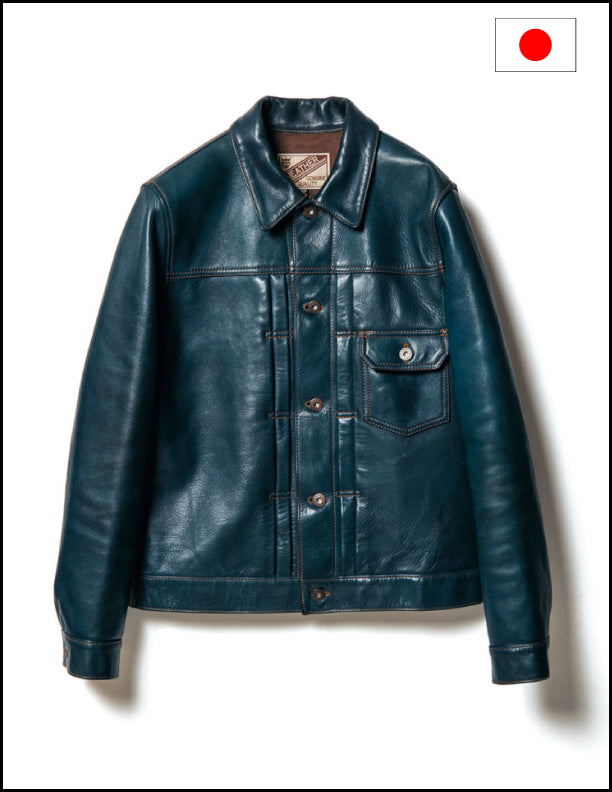 Y'2 Leather IB 140 Indigo Horse Hide Type 1 Jacket - Premium Vintage Denim Biker Jacket for Men - Perfect for Motorcycle Riding, Casual Outfits & Streetwear Fashion