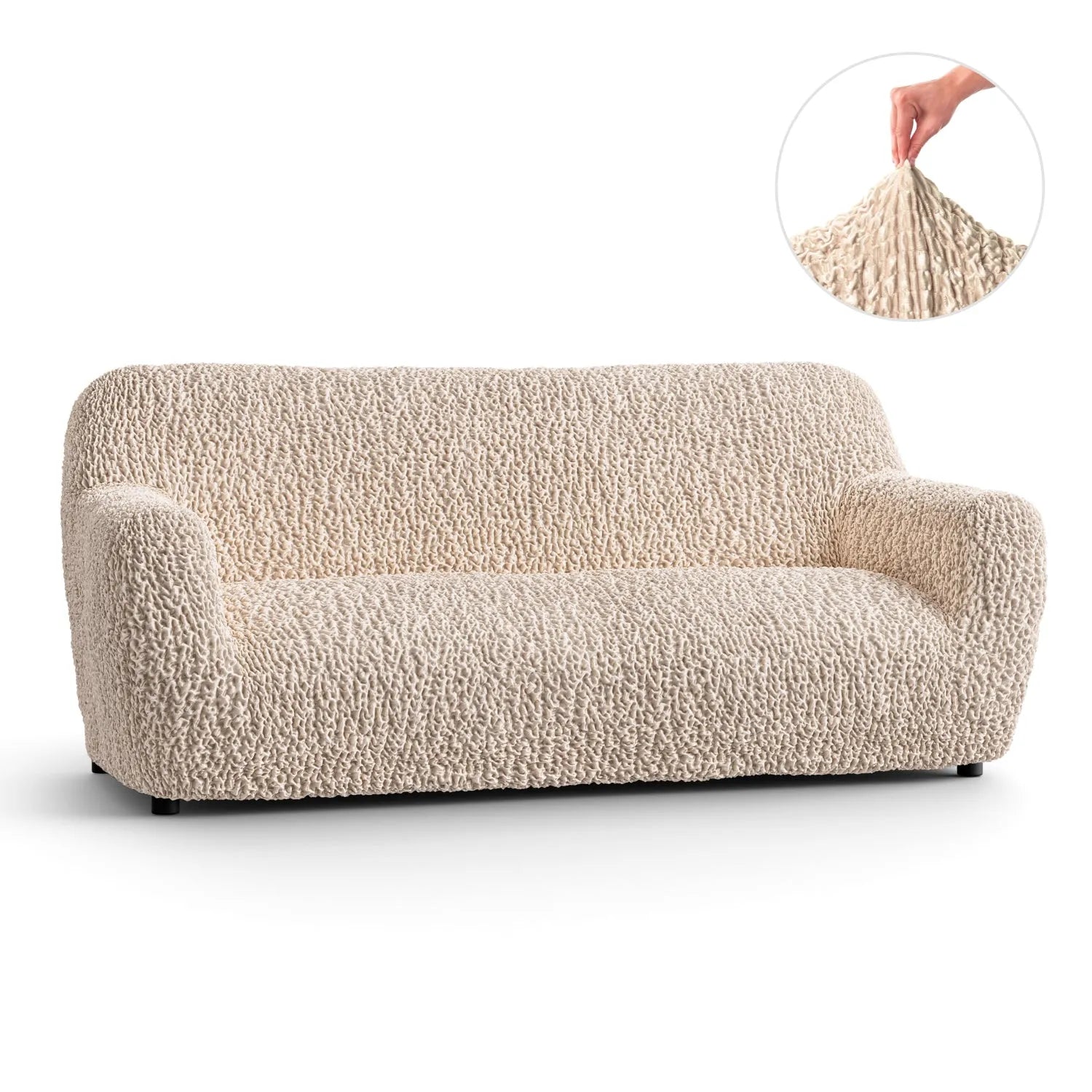 Goffrato Velvet 3-Seater Sofa Slipcover - Soft Stretch Couch Cover for Living Room, Home Decor & Furniture Protection (Beige)