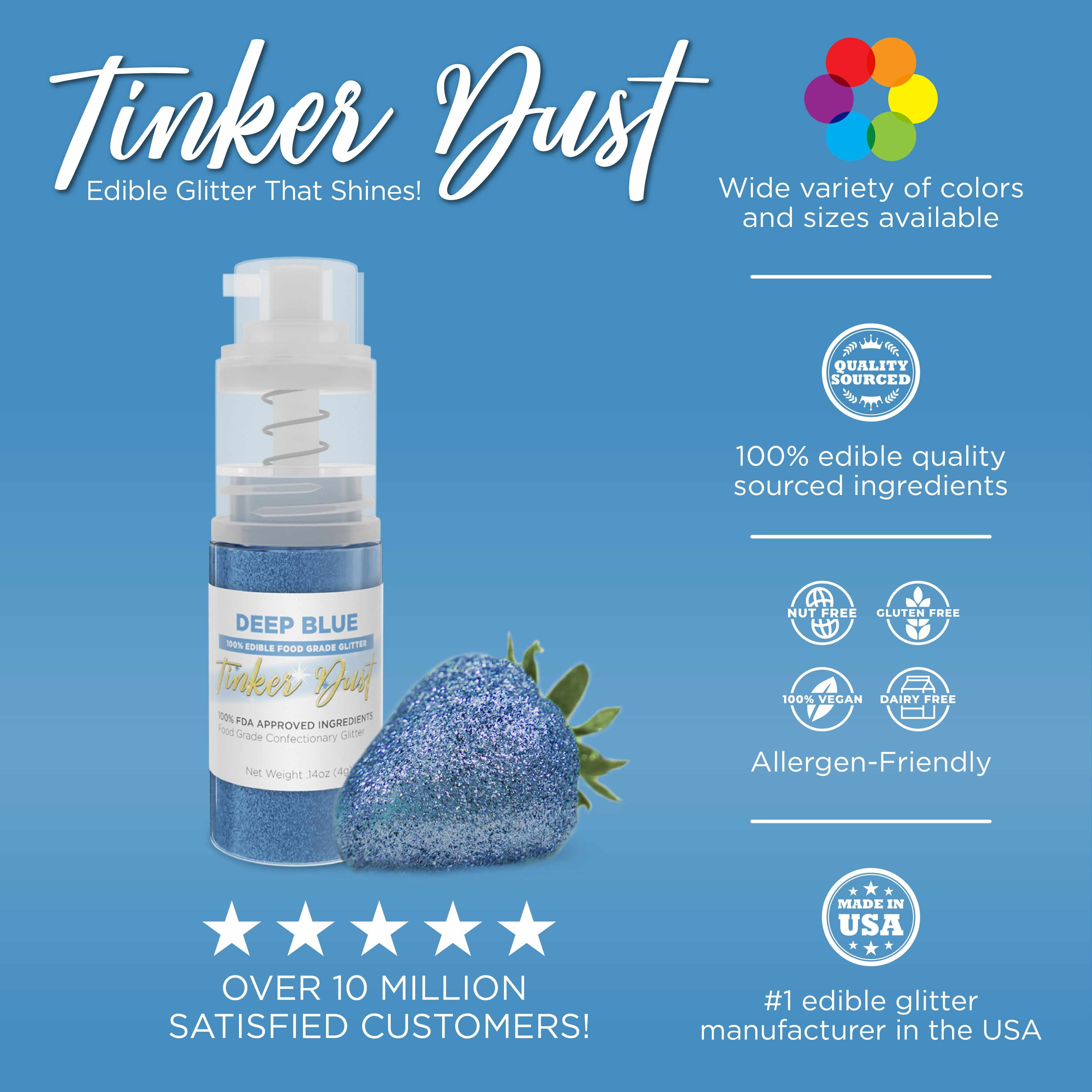 Deep Blue Edible Glitter Spray 4g Pump | Tinker Dust® | Food Safe Sparkle for Cakes, Cupcakes & Cocktails