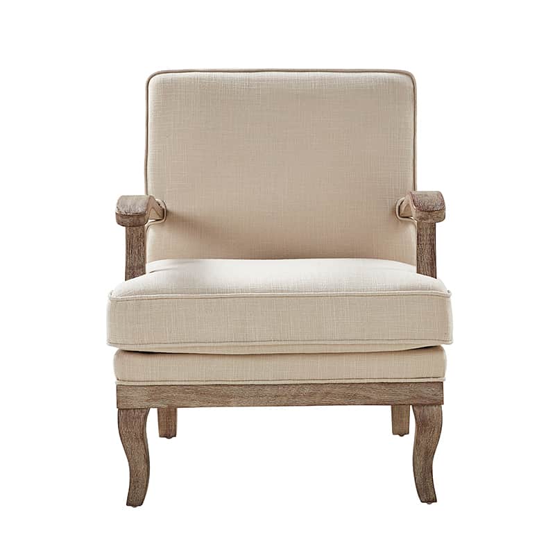 Randolph Farmhouse Upholstered Accent Chair with Wooden Legs - Comfortable Living Room Armchair for Home Decor, Reading Nook & Cozy Sitting Area (Multiple Style Options Available)
