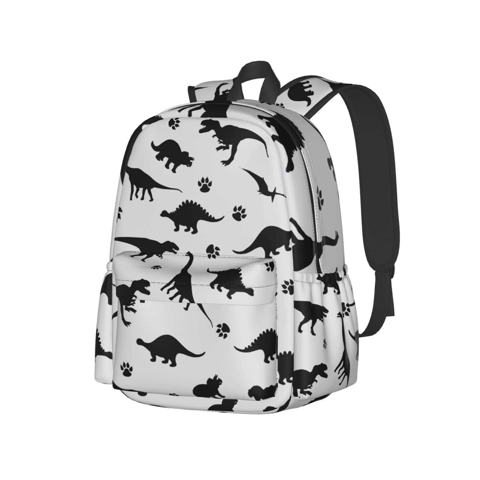 Dinosaur Silhouette Backpack for Boys & Girls - Lightweight Waterproof School Bag with White & Black Design | Perfect for School, Travel & Outdoor Adventures