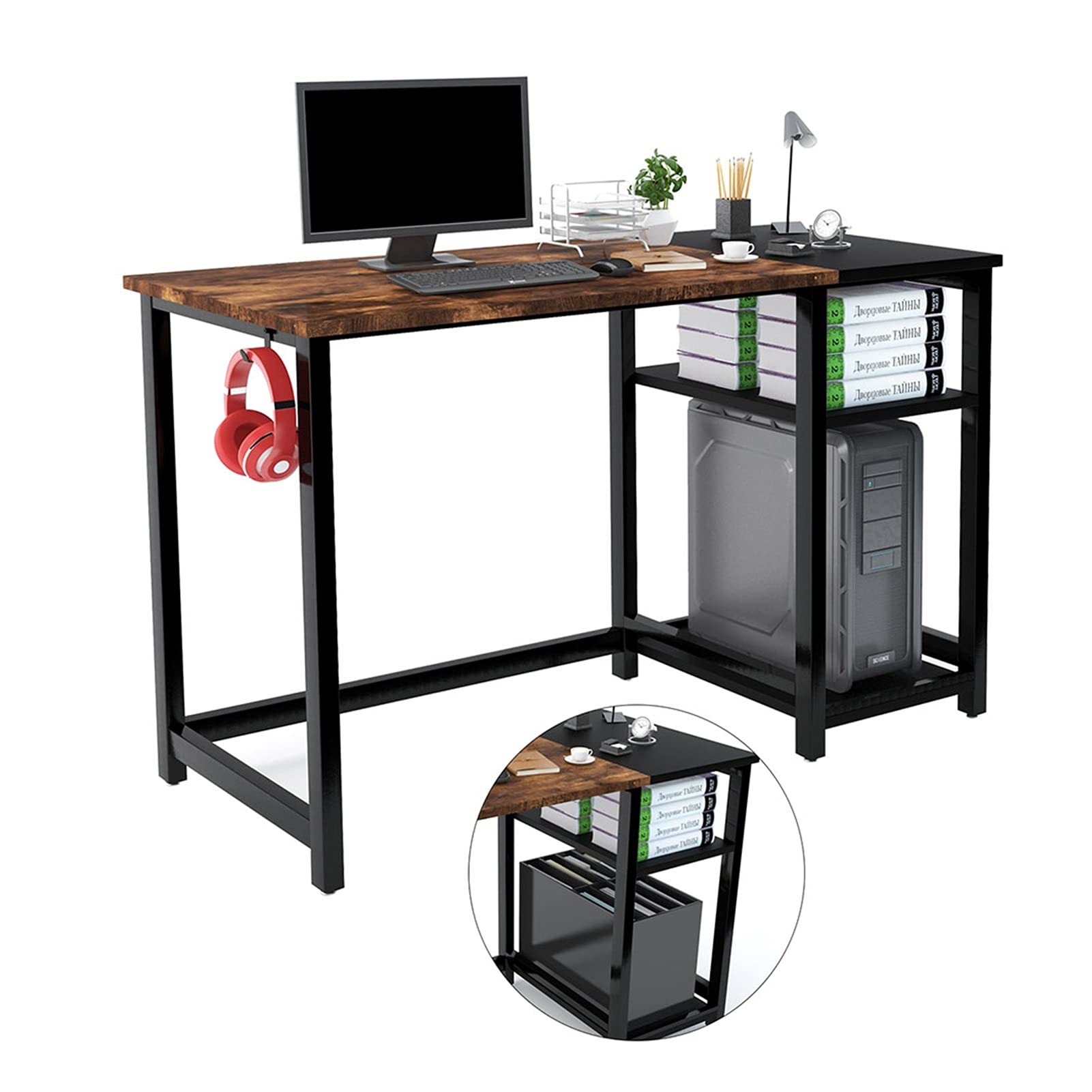 47 Inch Multi-Purpose Computer Desk - Compact Home Office Writing Desk for Laptop & PC, Space-Saving Workstation with Gaming Setup (Brown/Black) - Perfect for Small Apartments, Dorm Rooms & Gaming Stations