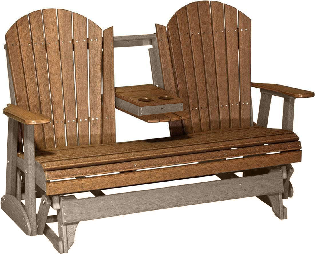LuxCraft Antique Mahogany 5 ft. Recycled Plastic Adirondack Outdoor Glider Chair - Patio, Garden, Deck & Porch Swing for Relaxing