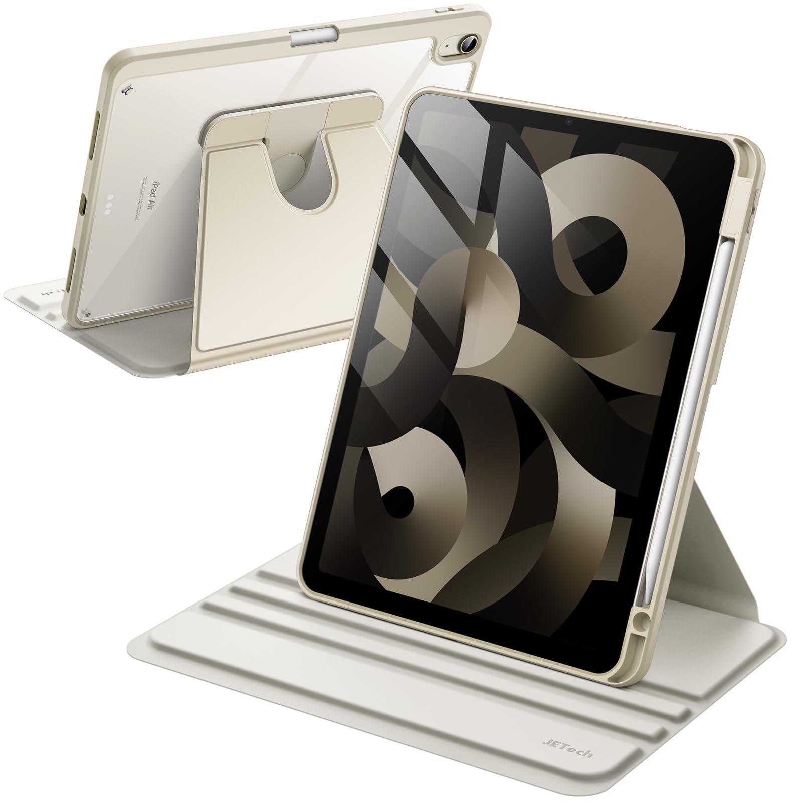 JETech 360 Rotating Stand Case for iPad Air 11 Inch M2 (2024) & iPad Air 5/4 (2022/2020) 10.9 Inch - Protective Cover with Pencil Holder & Adjustable Viewing Angles (Starlight) - Perfect for Work, Study & Entertainment