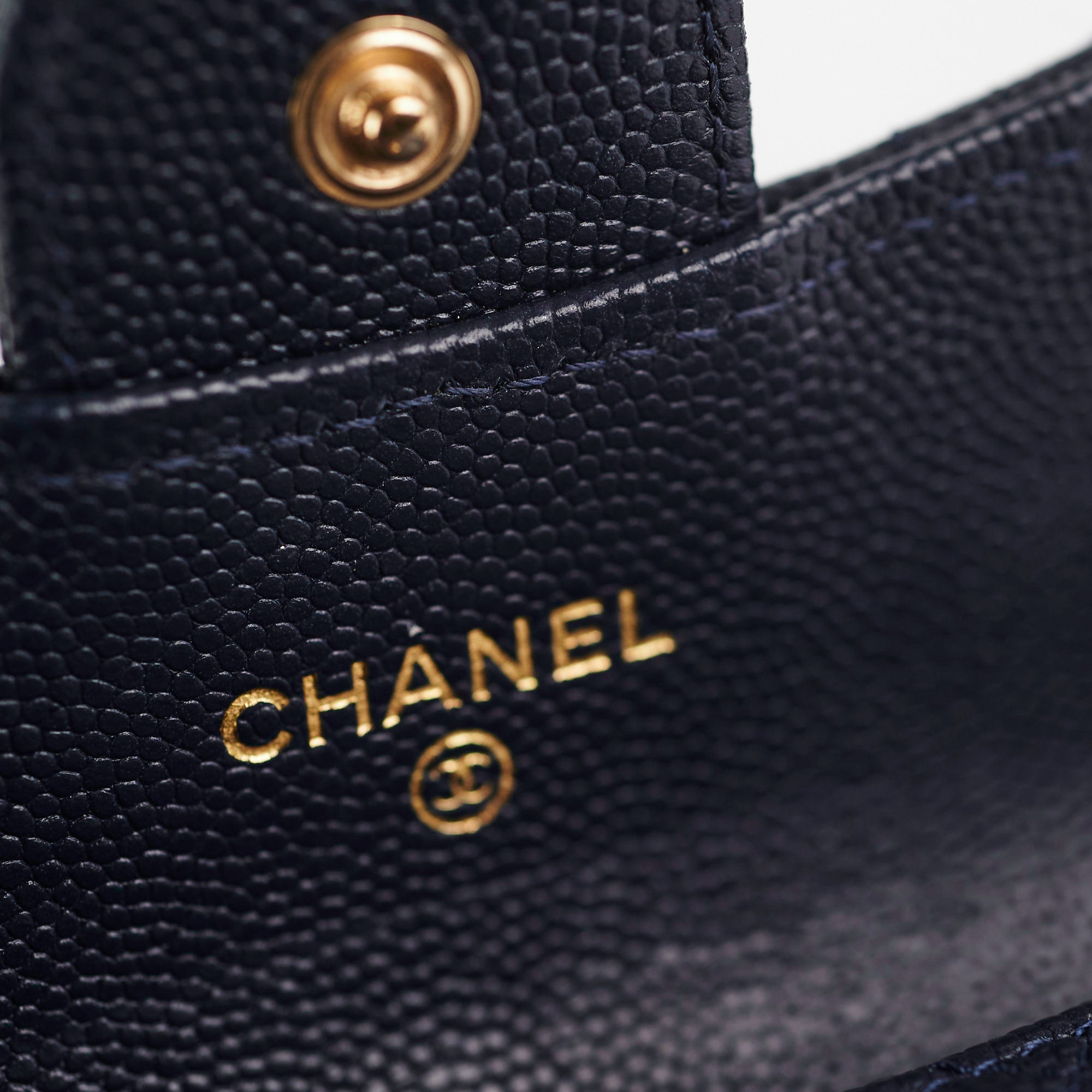 Chanel Navy Blue Caviar Leather Card Holder - Luxury Slim Wallet for Credit Cards & ID - Perfect for Everyday Use & Travel