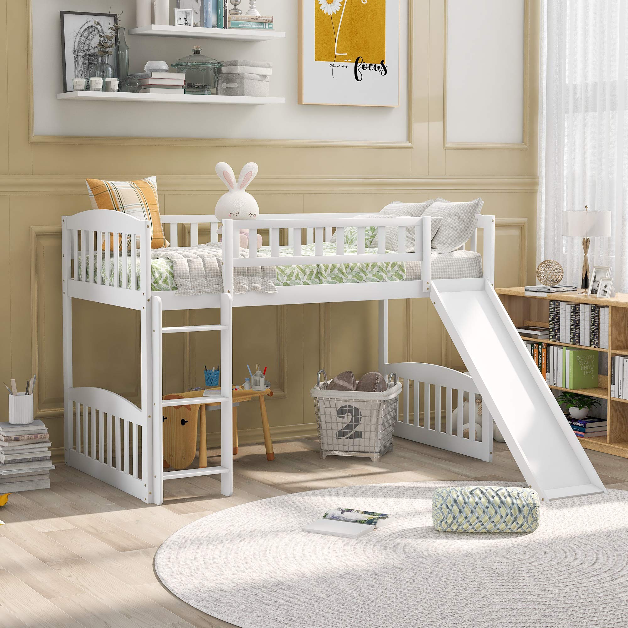 **Space-Saving Twin Loft Bed for Kids & Teens - White Loft Bed Frame with Reversible Slide & Safety Rail Ladder - Perfect for Small Bedrooms, Guest Rooms & Dorm Rooms**