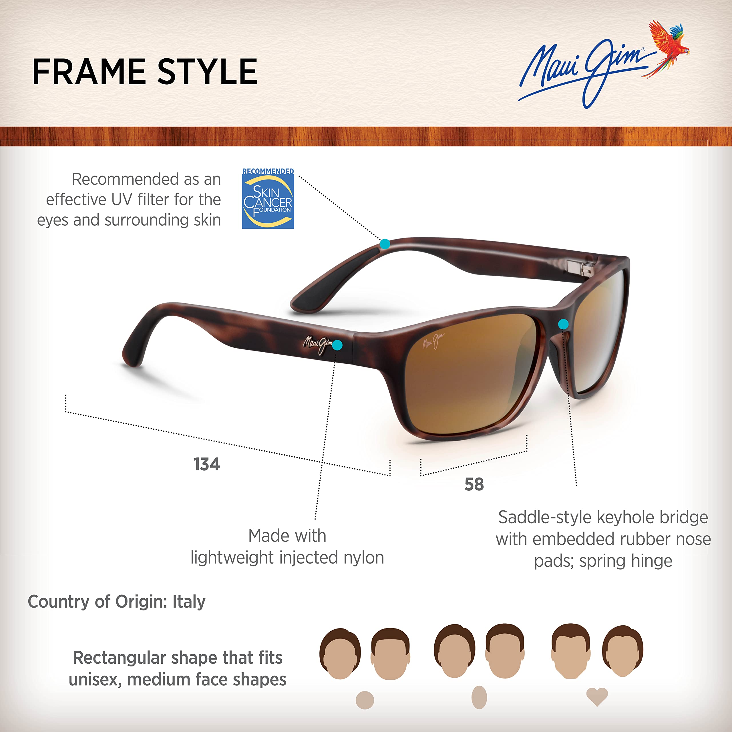 Maui Jim Women's Mixed Plate Rectangular Polarized Sunglasses UV Protection - Stylish & Comfortable for Driving, Beach & Outdoor Activities