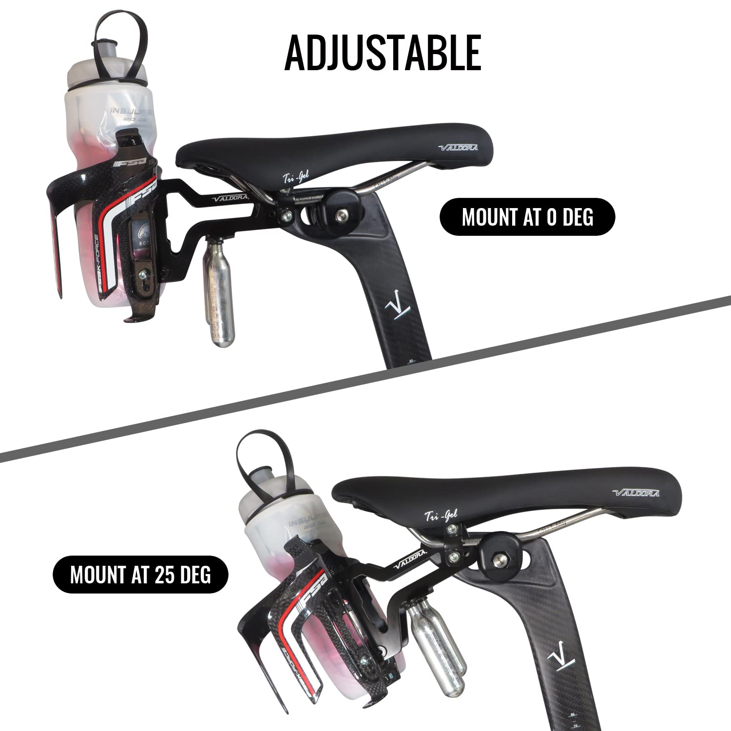 Triathlon Bike Water Bottle Holder - Under Saddle & Behind Seat Dual Mount Bicycle Bottle Cage - Perfect for Road Bikes, Mountain Bikes & Cycling Competitions