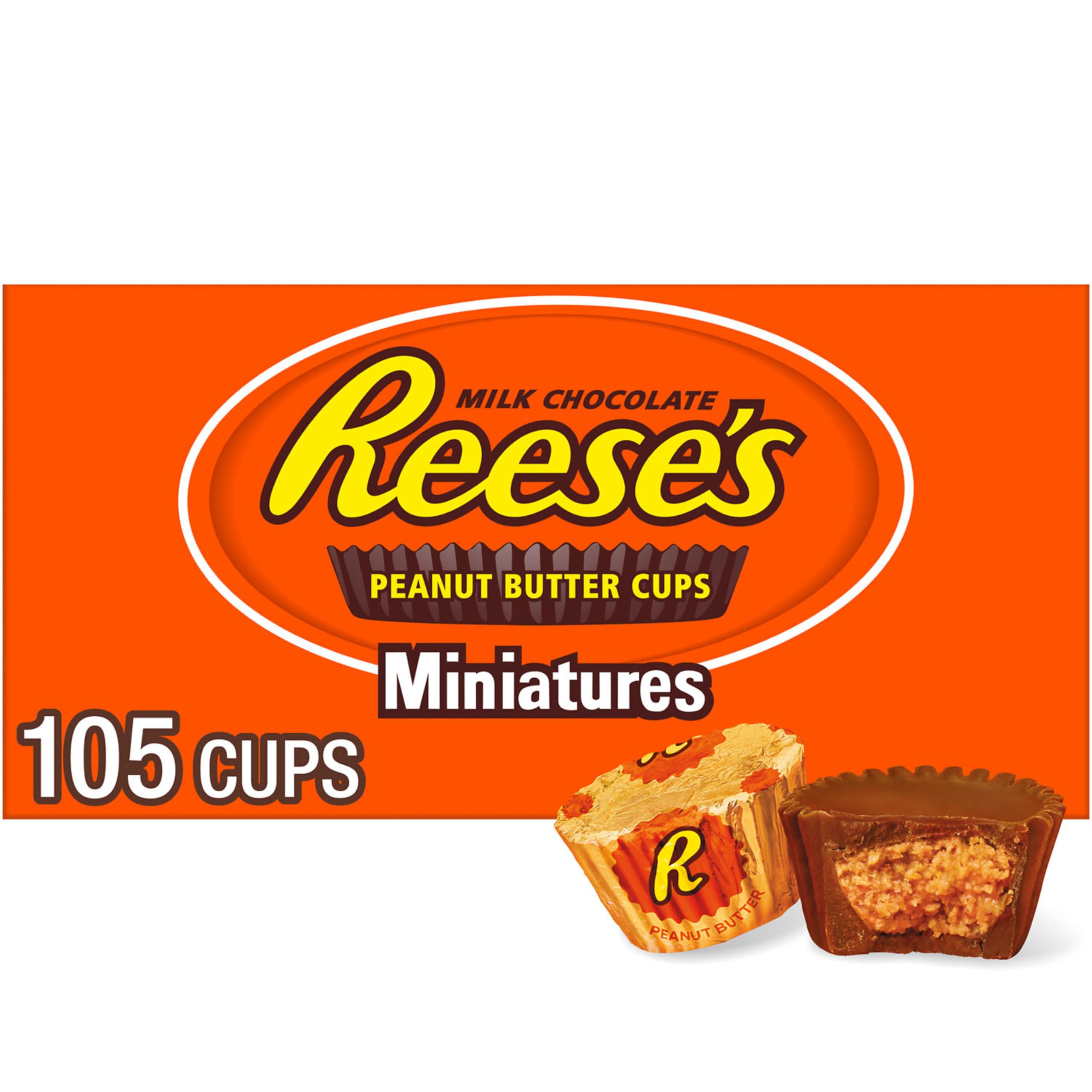REESE'S Miniatures Milk Chocolate Peanut Butter Cups - Bulk Candy Pack (105 Pieces, 0.31 oz Each) - Perfect for Halloween Treats, Party Favors & Office Snacks