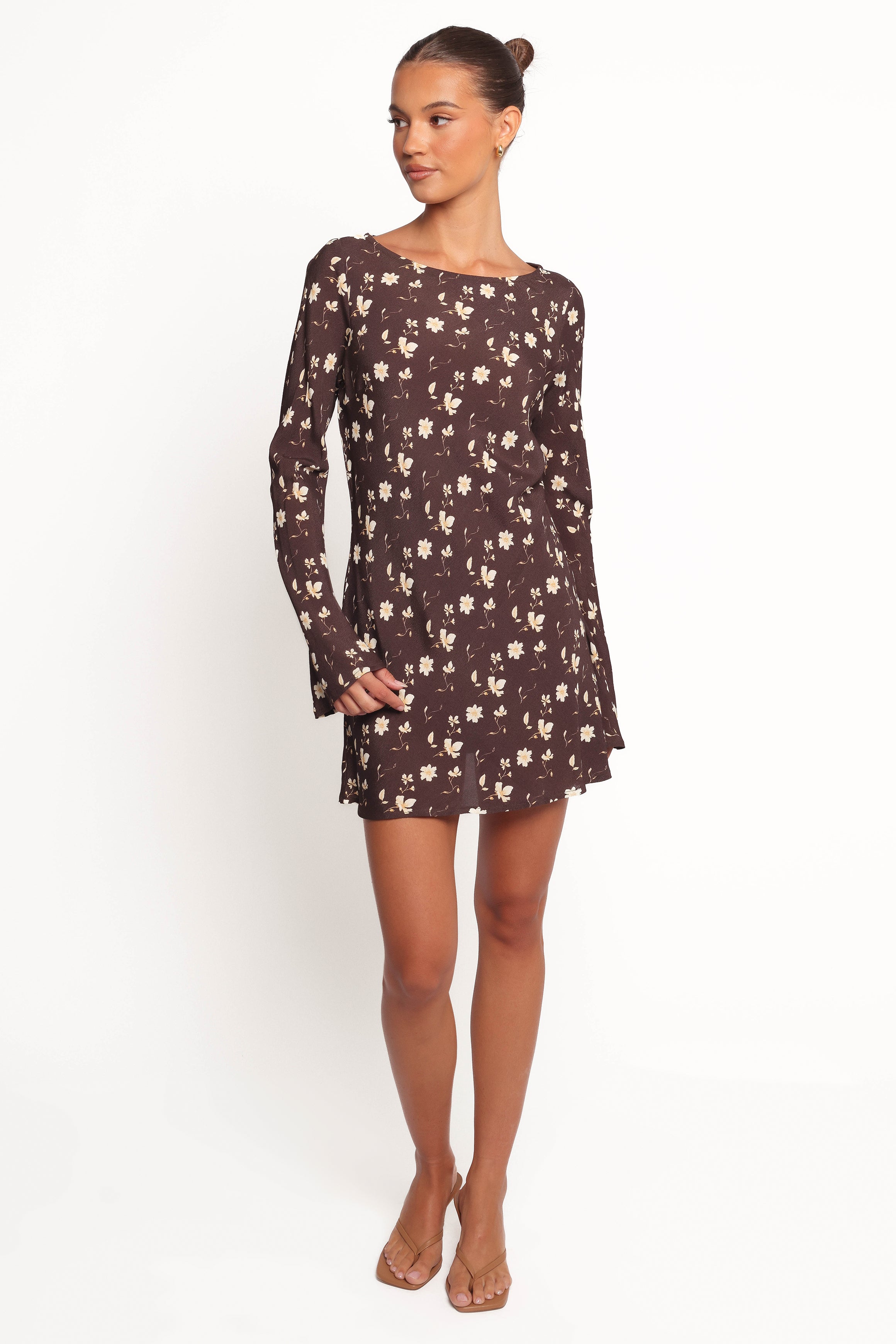 Amity Mini Dress - Brown Floral Print Summer Dress for Women | Casual & Party Wear | Perfect for Beach, Vacation & Date Nights