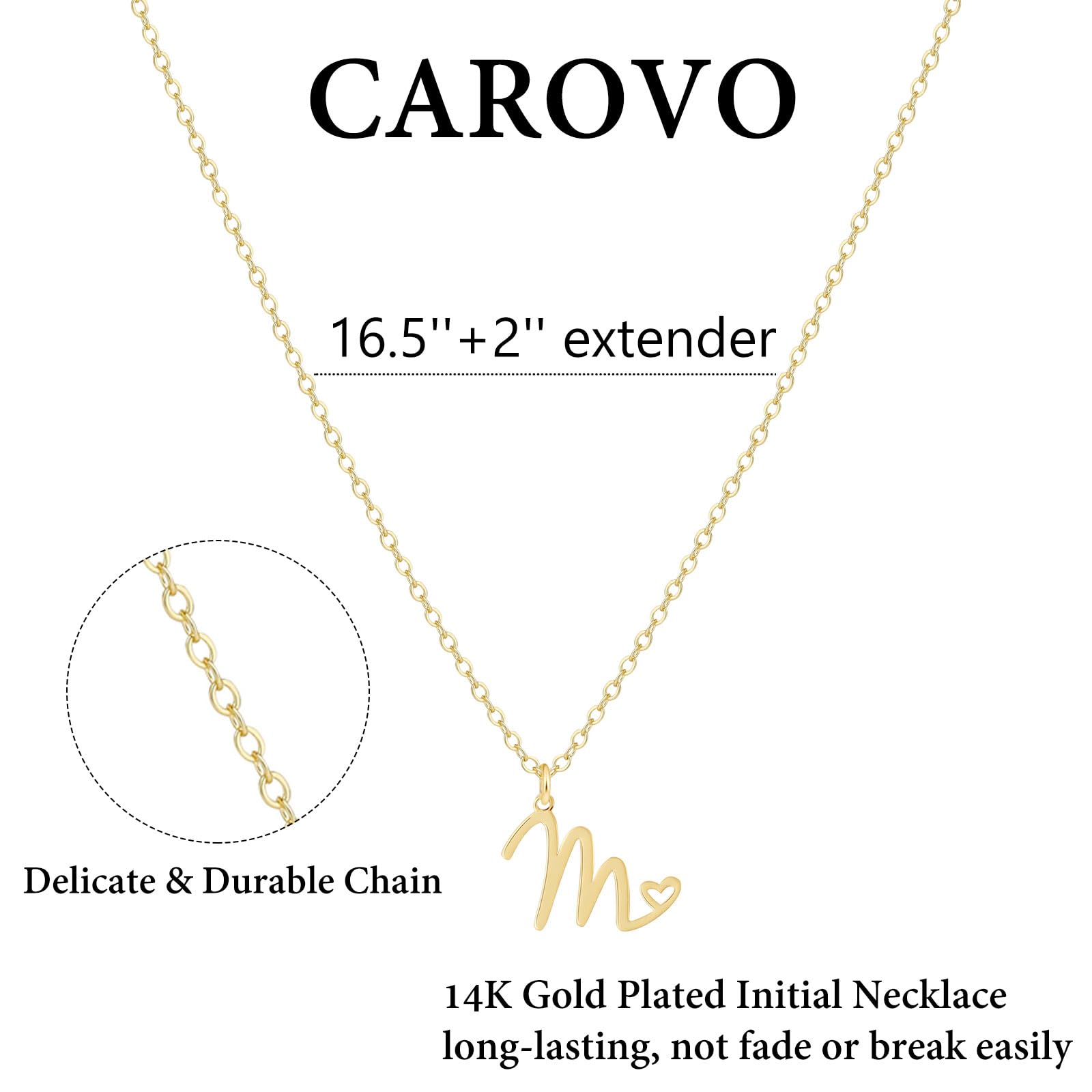 CAROVO Initial Necklaces for Women - 14K Gold & Silver Letter Pendant Necklace, Dainty Monogram Name Choker Jewelry Gift for Her | Trendy, Simple & Cute Everyday Wear, Birthday Present, Anniversary Gift
