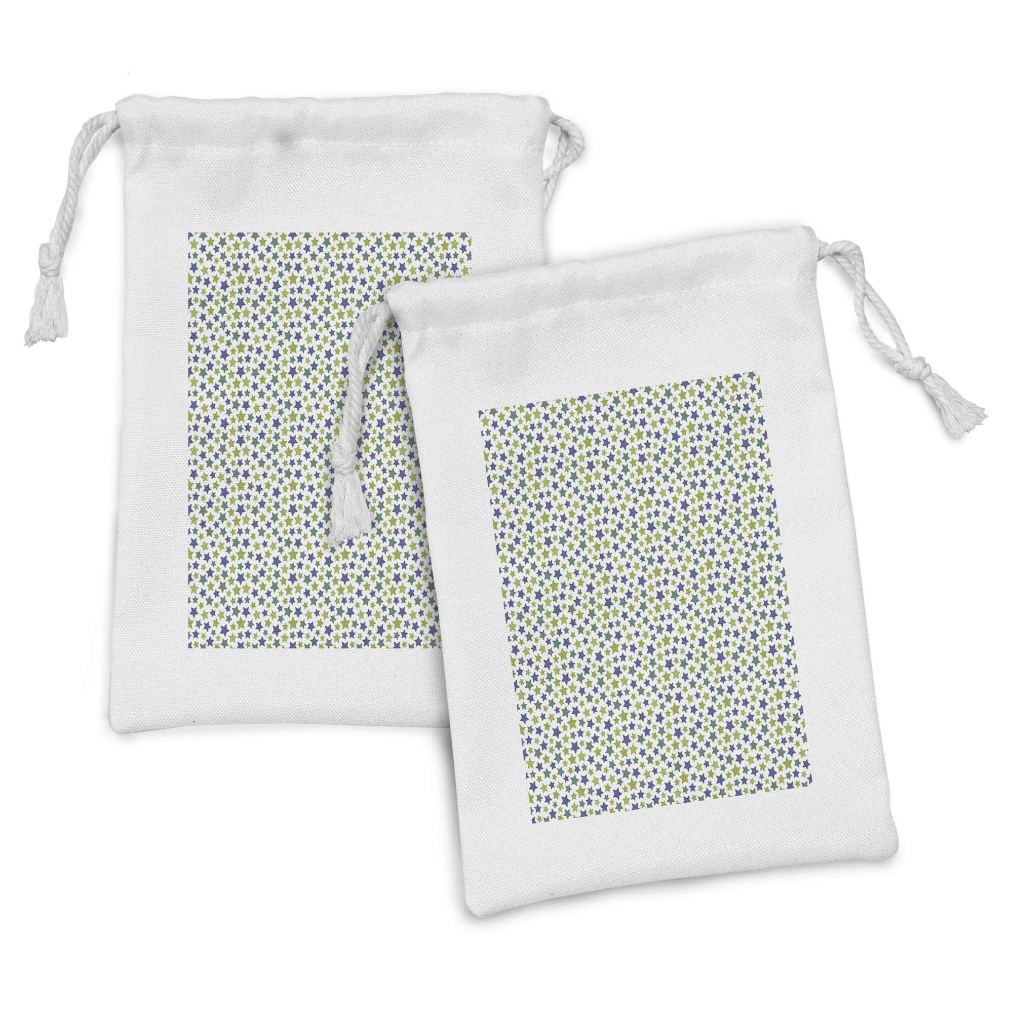 Ambesonne 2-Pack Fabric Drawstring Pouch Set - Blue & Green Star Pattern Repeating Ornamental Design - 9
