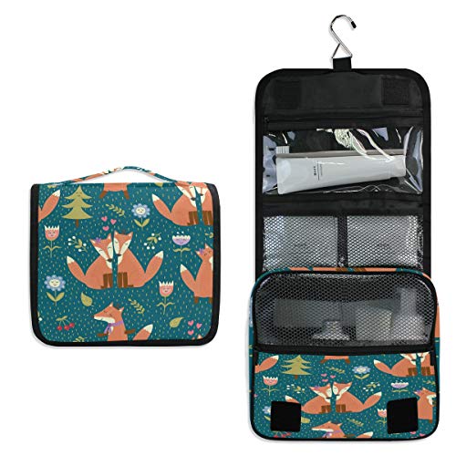 AUUXVA Waterproof Hanging Toiletry Bag - Cute Fox Tree Design Portable Cosmetic Organizer for Travel, Makeup & Toiletries | Perfect for Women & Men | Ideal for Camping, Gym, Business Trips & Daily Use
