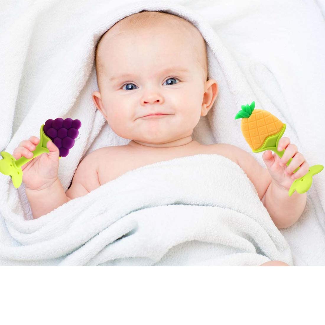 Teddyify BPA-Free Silicone Baby Teething Toys for Newborns & Toddlers - Soothing Fruit-Shaped Teethers for Gum Relief, Freezer Safe & Textured (2-Pack) - Perfect for Home, Travel & Daycare Use