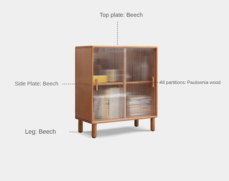 Solid Beech Wood Sliding Door Side Cabinet - Modern Storage Solution for Bedroom, Living Room & Office