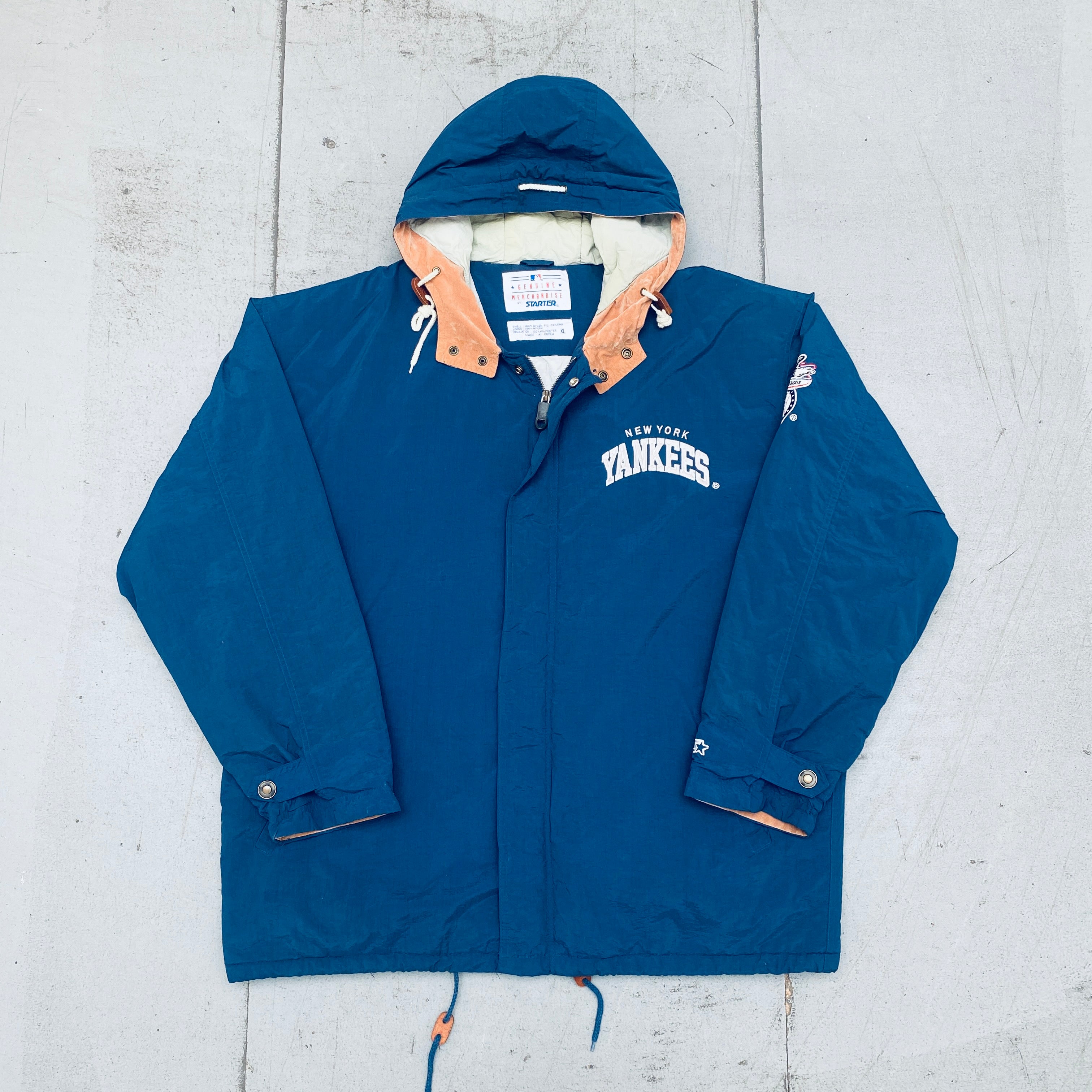 New York Yankees 1990s Full-Zip Starter Trench Coat Jacket - XL Size Vintage Baseball Outerwear for Men | Game Day, Casual Wear & Yankees Fan Collection