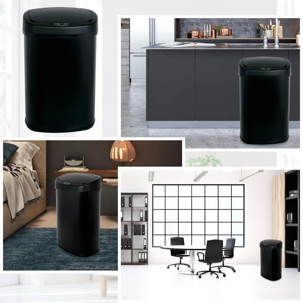 13 Gallon Stainless Steel Automatic Touchless Trash Can - Sensor Kitchen Garbage Bin for Bathroom, Office, Restroom - Black | Hands-Free Waste Disposal for Hygiene & Convenience