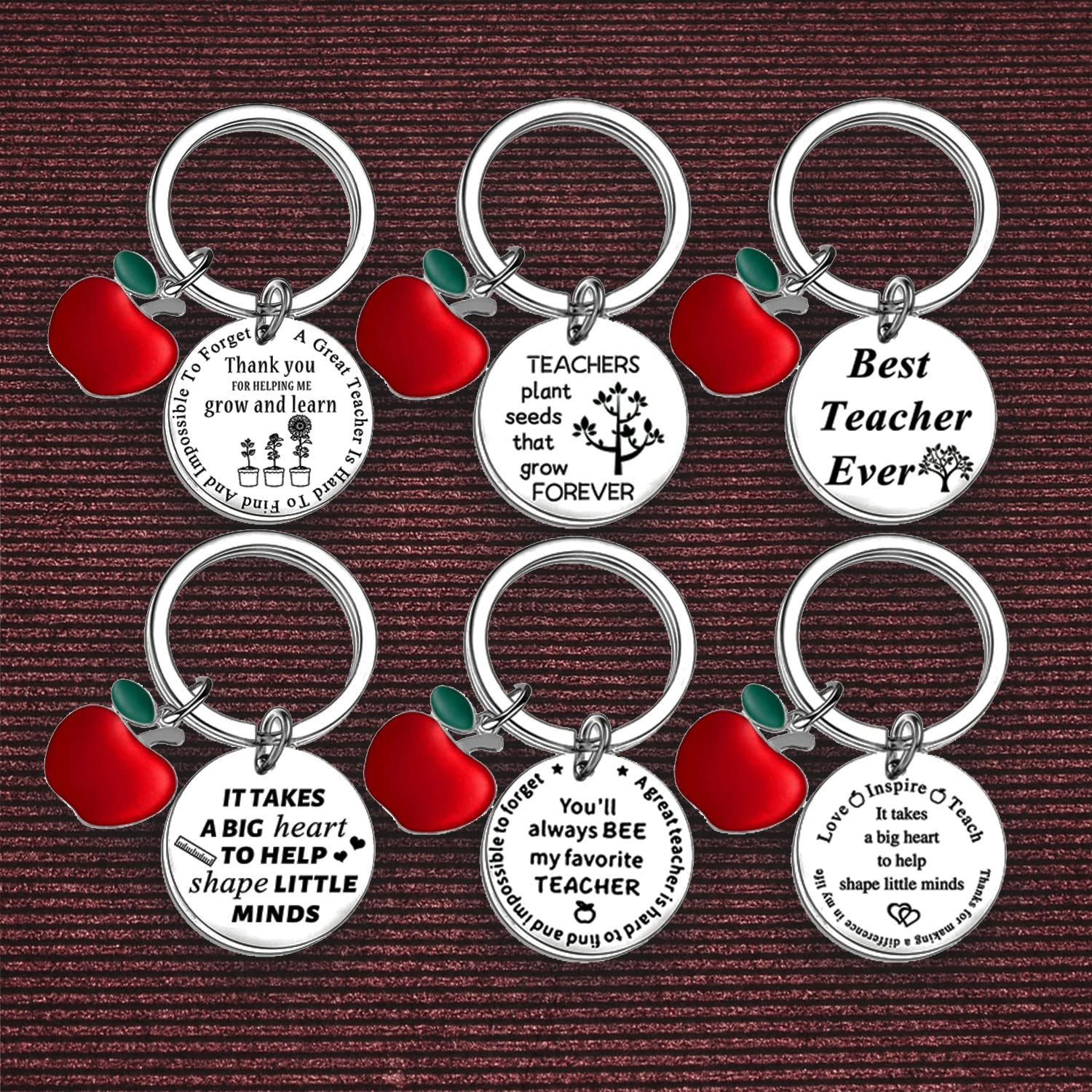 6-Piece Teacher Keychain Gift Set - Perfect for Women, Men, Birthday, Teachers Day, Graduation & Appreciation Gifts - Thank You Teacher Present for Classroom, Office & Everyday Use