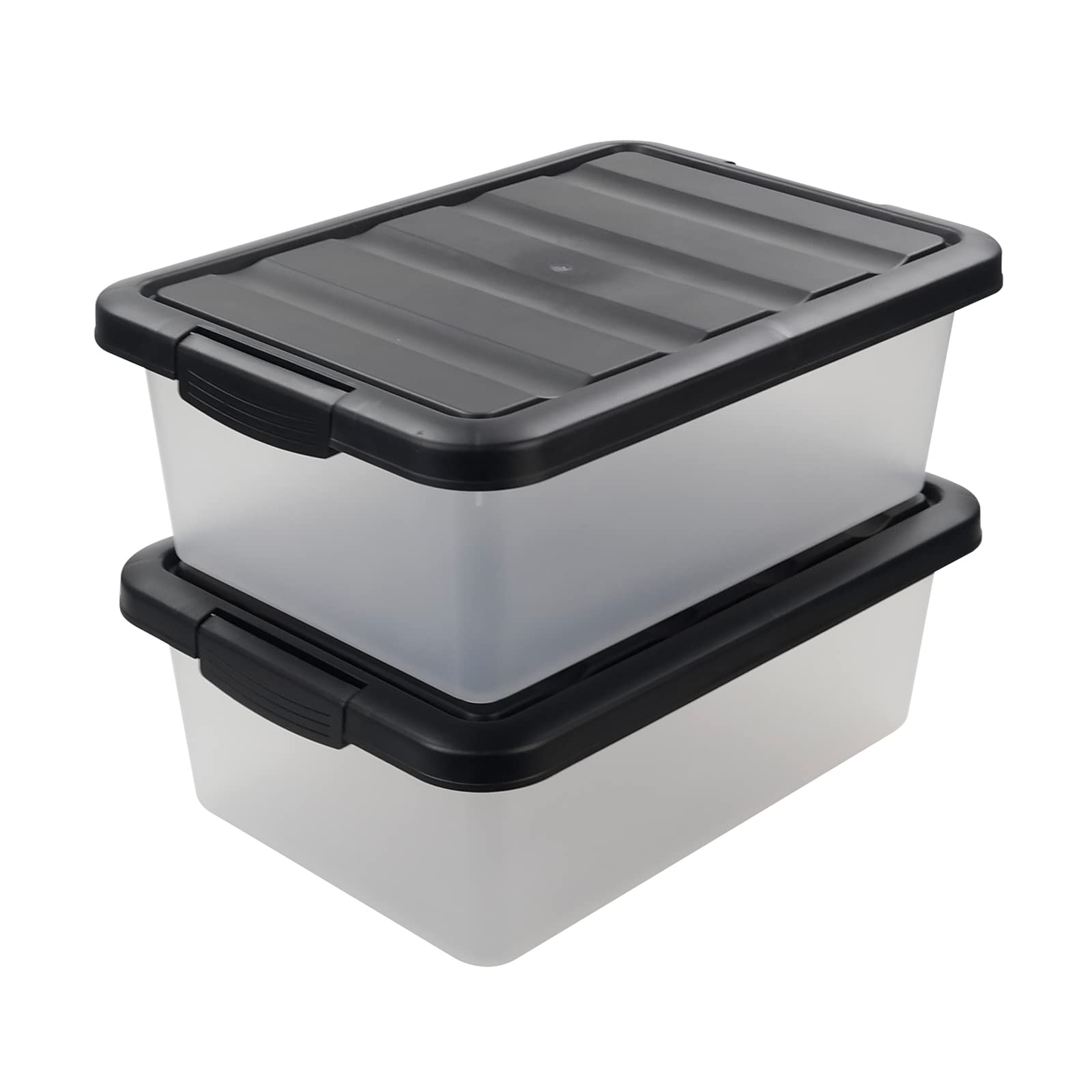 Clear Plastic Storage Box with Black Lid - 14 Liter (2-Pack) | Stackable Organizer for Home, Office & Garage Organization | Perfect for Closet, Pantry & Toy Storage