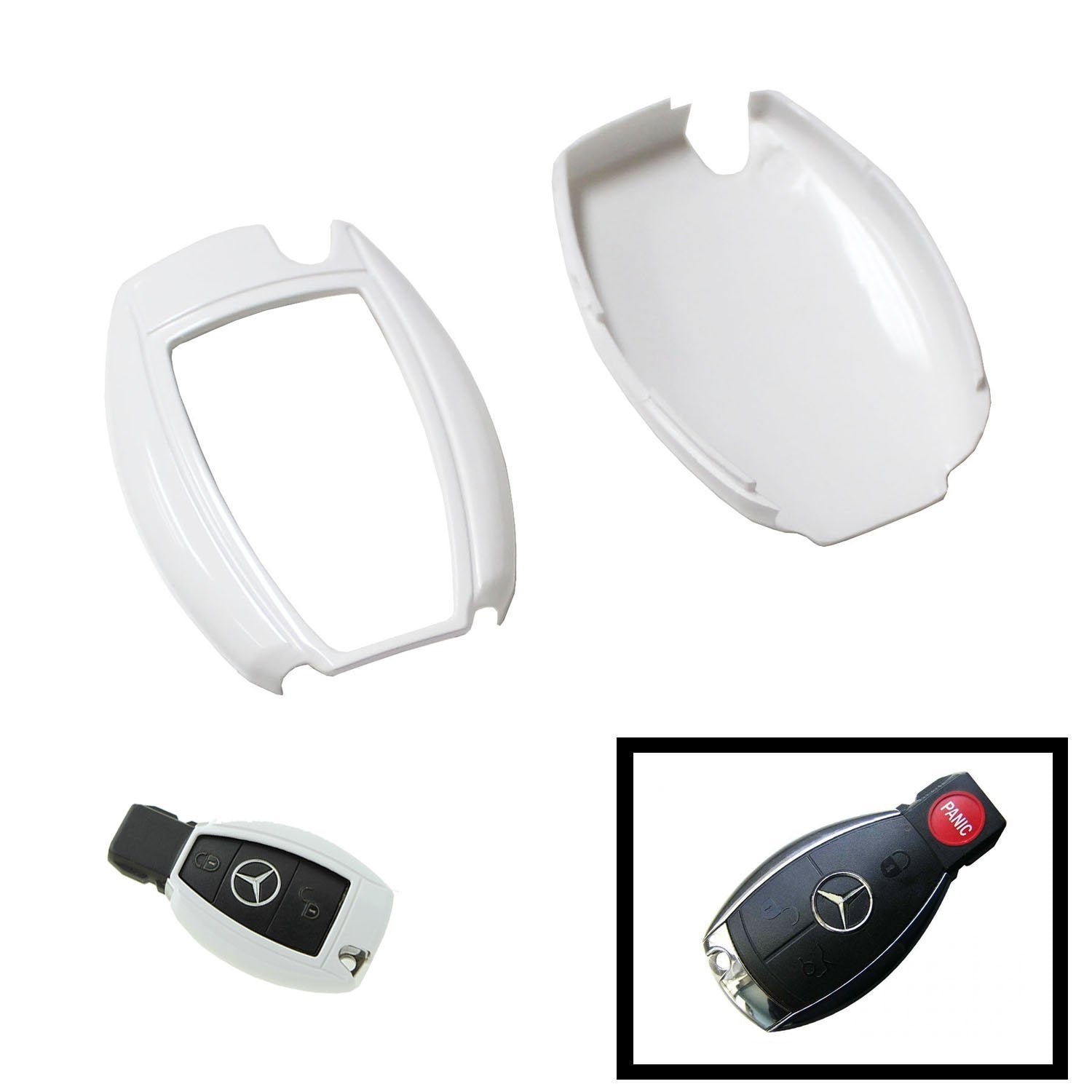 Premium Glossy White Replacement Smart Key Fob Shell for Mercedes C-Class, E-Class, S-Class, M-Class - Exact Fit, Durable Cover - Perfect for Key Replacement, Customization & Everyday Use