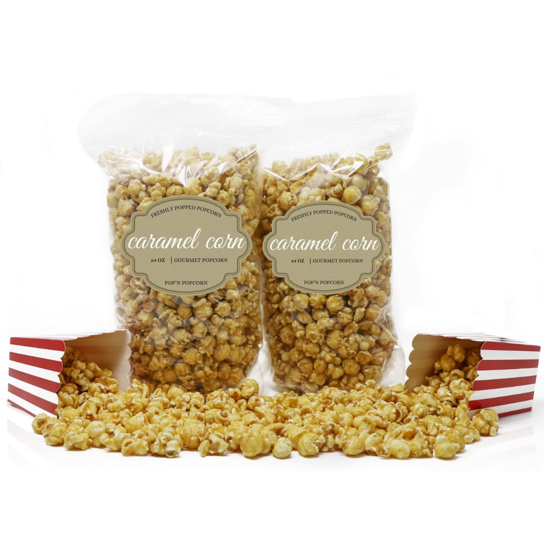 Sweet Caramel Popcorn 64 oz - Delicious Caramelized Popcorn for Baseball Games, Movie Nights & Parties - Perfect Snack for Family Gatherings, Office Treats & Road Trips