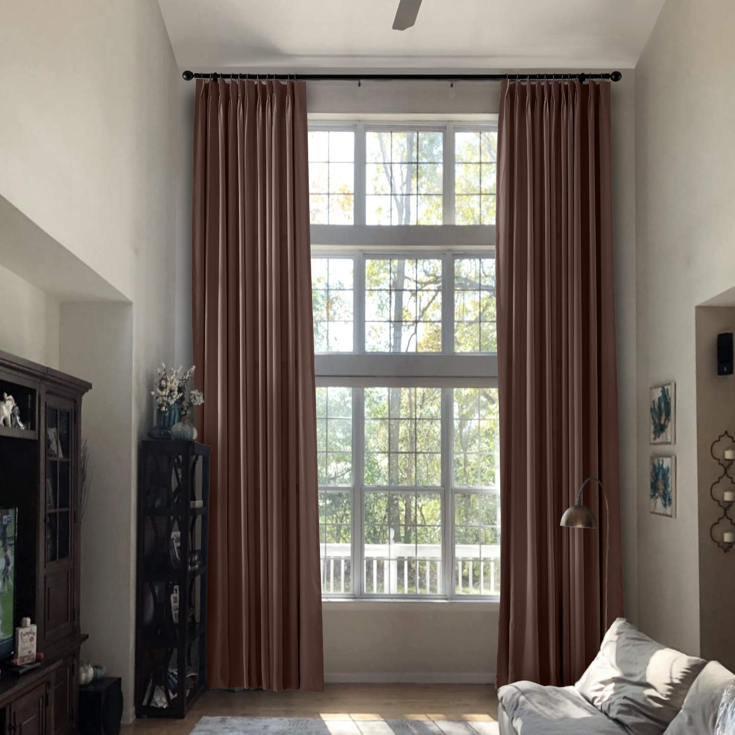 Prim Pinch Pleat Blackout Curtains - 216 Inch Extra Long Drapes for Room Darkening, Farmhouse & Loft Style, Chocolate Brown (1 Panel) - Perfect for Bedrooms, Living Rooms & Home Theaters